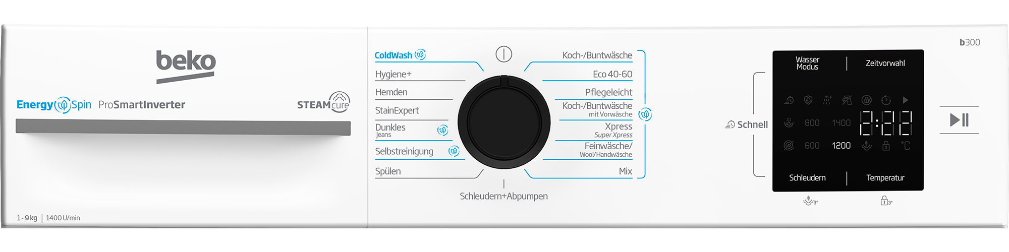 BEKO Waschmaschine »BM3WFU3941X«, 9 kg, 1400 U/min, Waschen mit EnergySpin: Bis zu 35 % Energie sparen – nicht nur in Eco