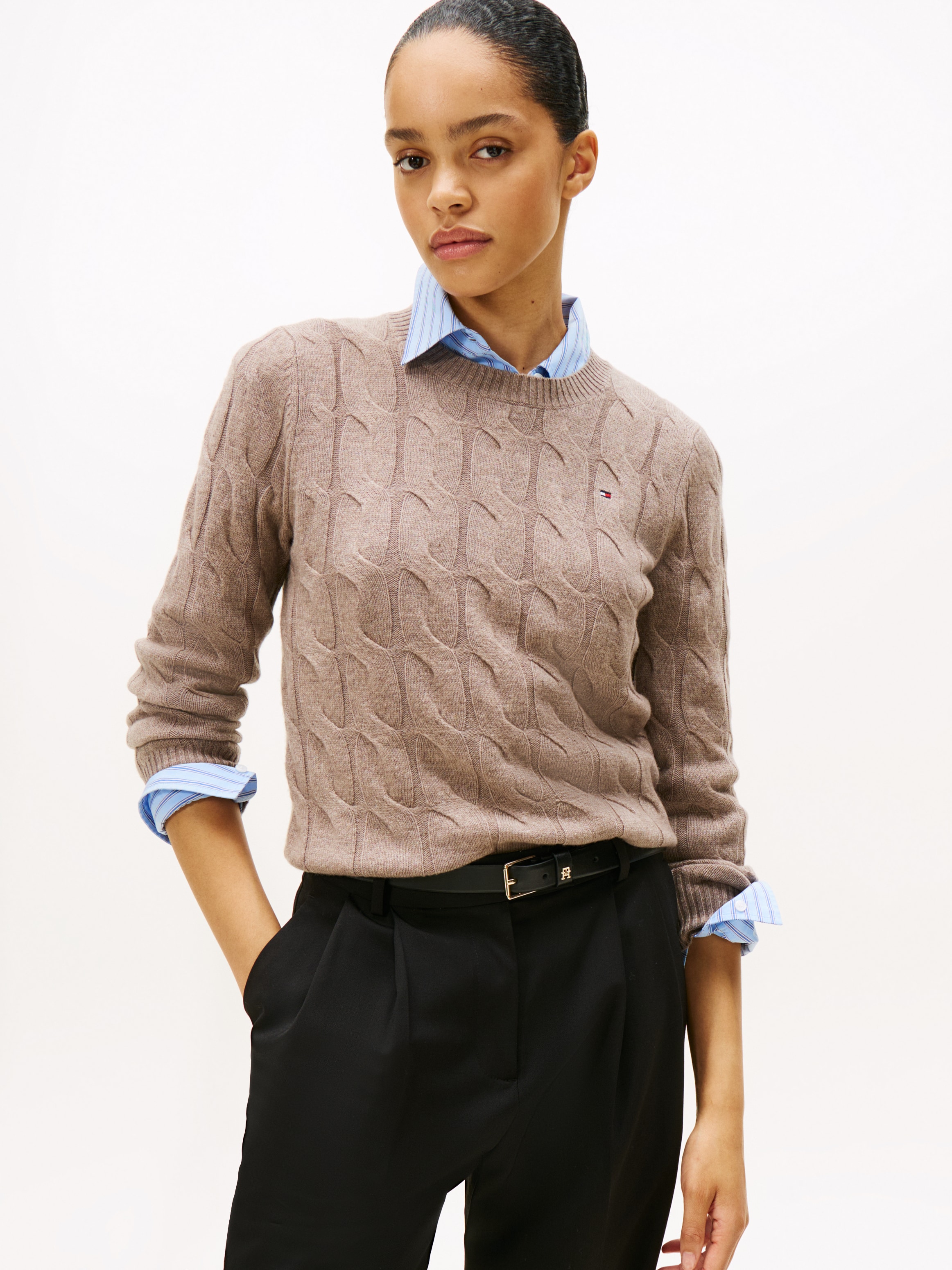 Tommy Hilfiger Strickpullover "SOFT WOOL CABLE C-NK" Wolle, mit Zopfmuster günstig online kaufen