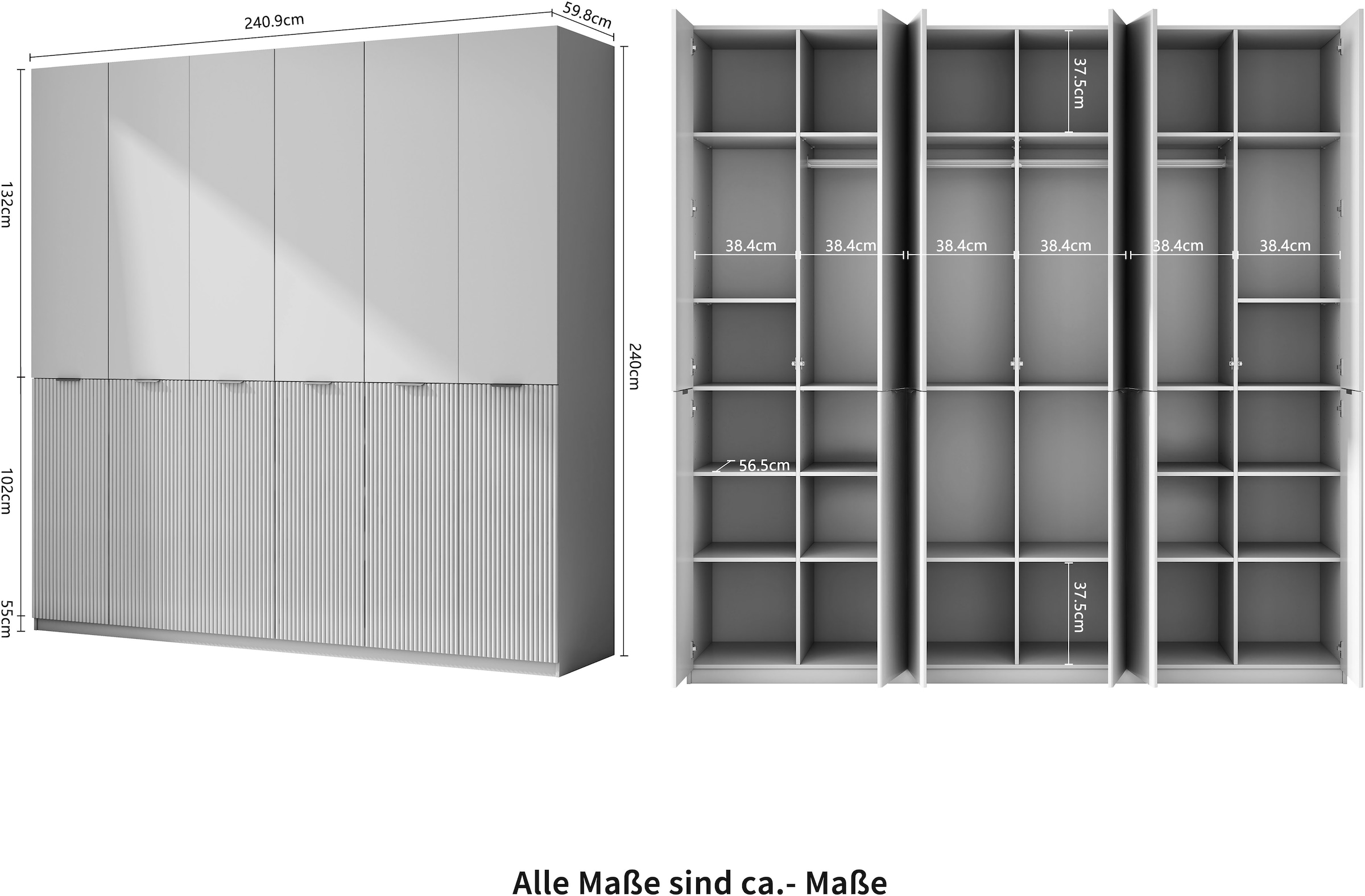 OTTO home Kleiderschrank »Jorella Schlafzimmerschrank Garderobe mit Softclose Türen« eleganter Schlafzimmerschrank Rillendesign Trend Breite 241cm