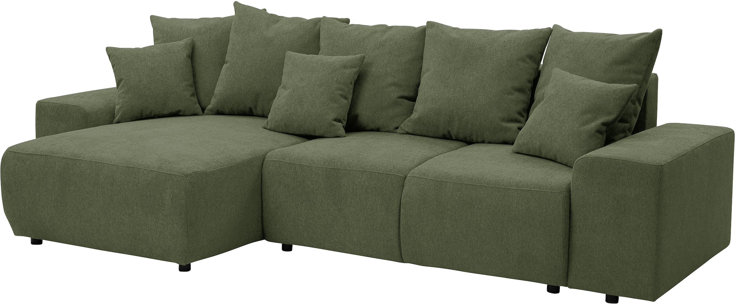 WERK2 Ecksofa »Riwa, modernes Sofa zum Kuscheln und Entspannen, Breite 300cm, L-Form«, Trendiges Ecksofa mit vielen Kissen, Schlaffunktion & Bettkasten