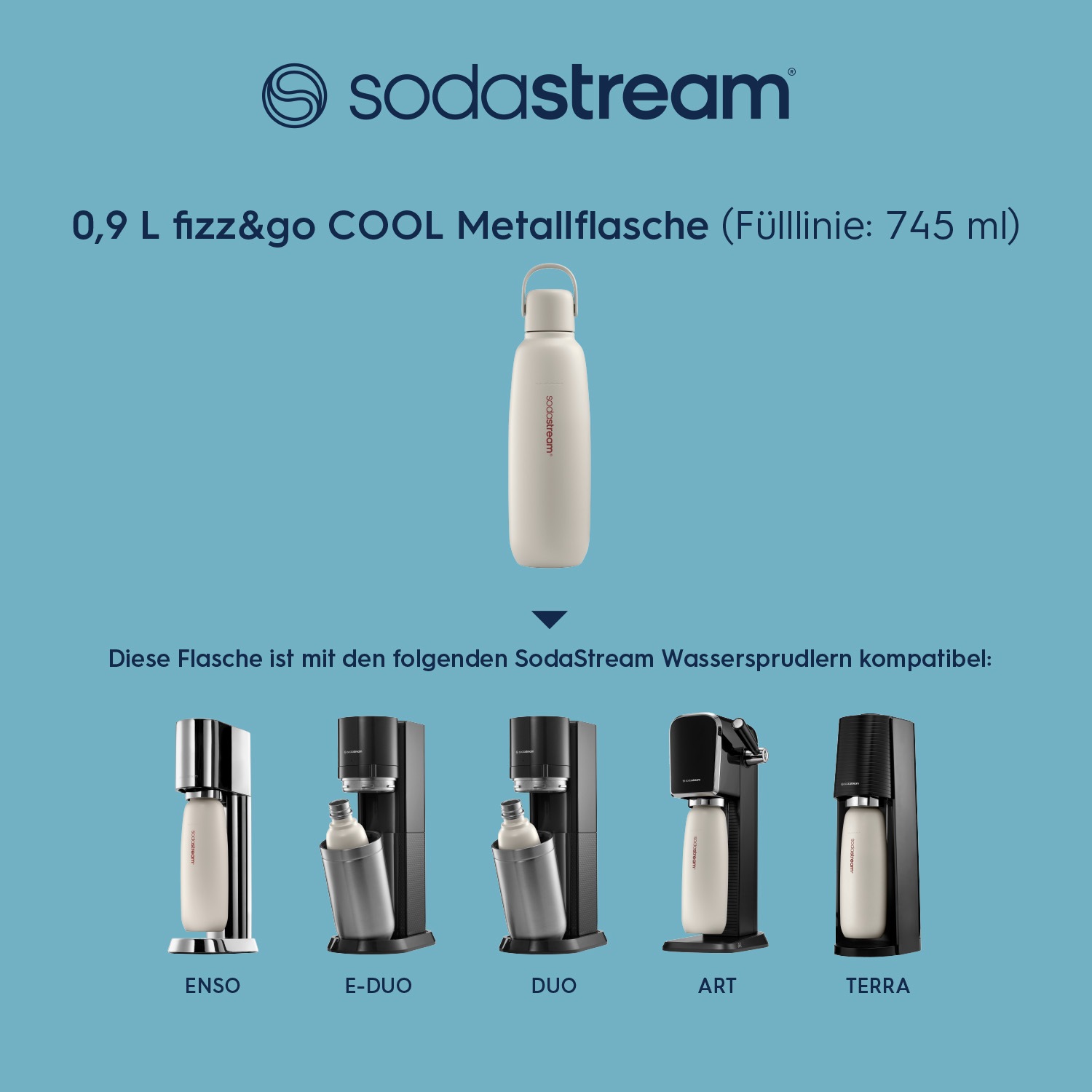 SodaStream Thermoflasche »Metallflasche Fizz&go COOL DWS, 0,9 l, Trinkflasche« kompatibel mit SodaStream DUO, E-DUO, TERRA, ART & ENSO Wassersprudler