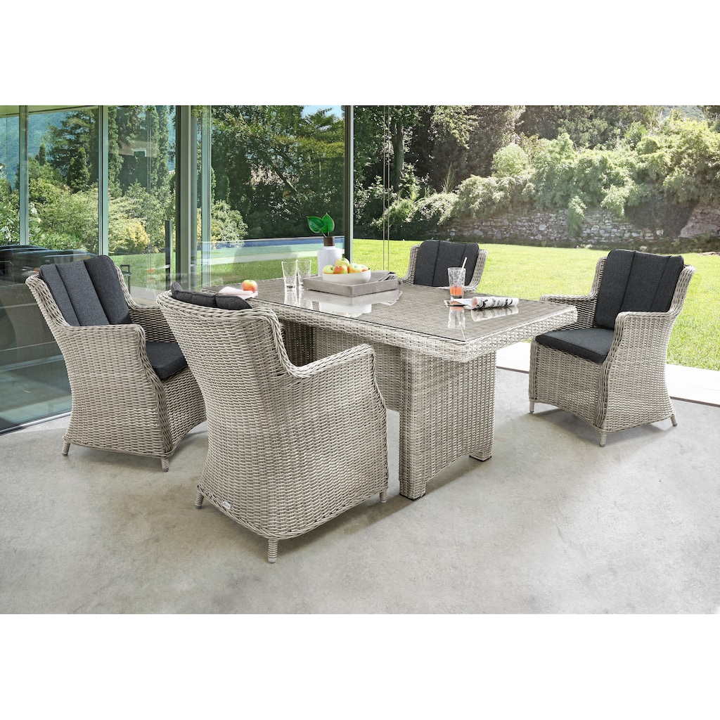 Destiny Garten-Essgruppe »LUNA«, (Set, 13 tlg.), Polyrattan, 4 Sessel, Tisch 165x90x75 cm, inkl. Auflagen