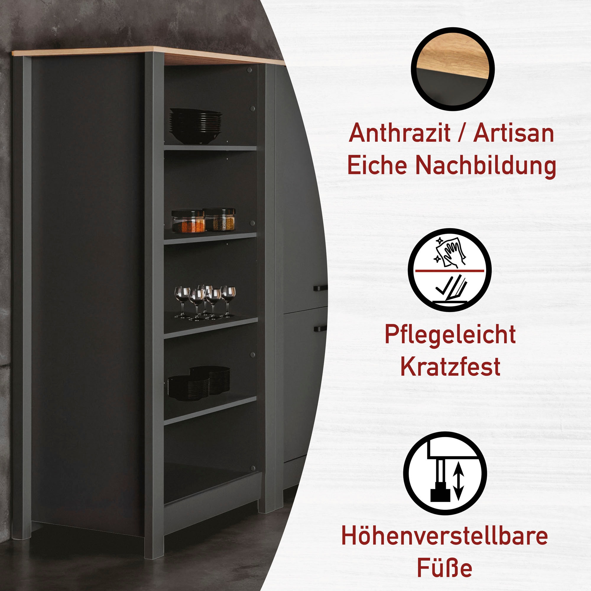 Inter Link Standregal »Regal Veneto« 1 Stk. tlg. Stauraum-Modul, passend zur Modularen Küche, 60x60x167 cm