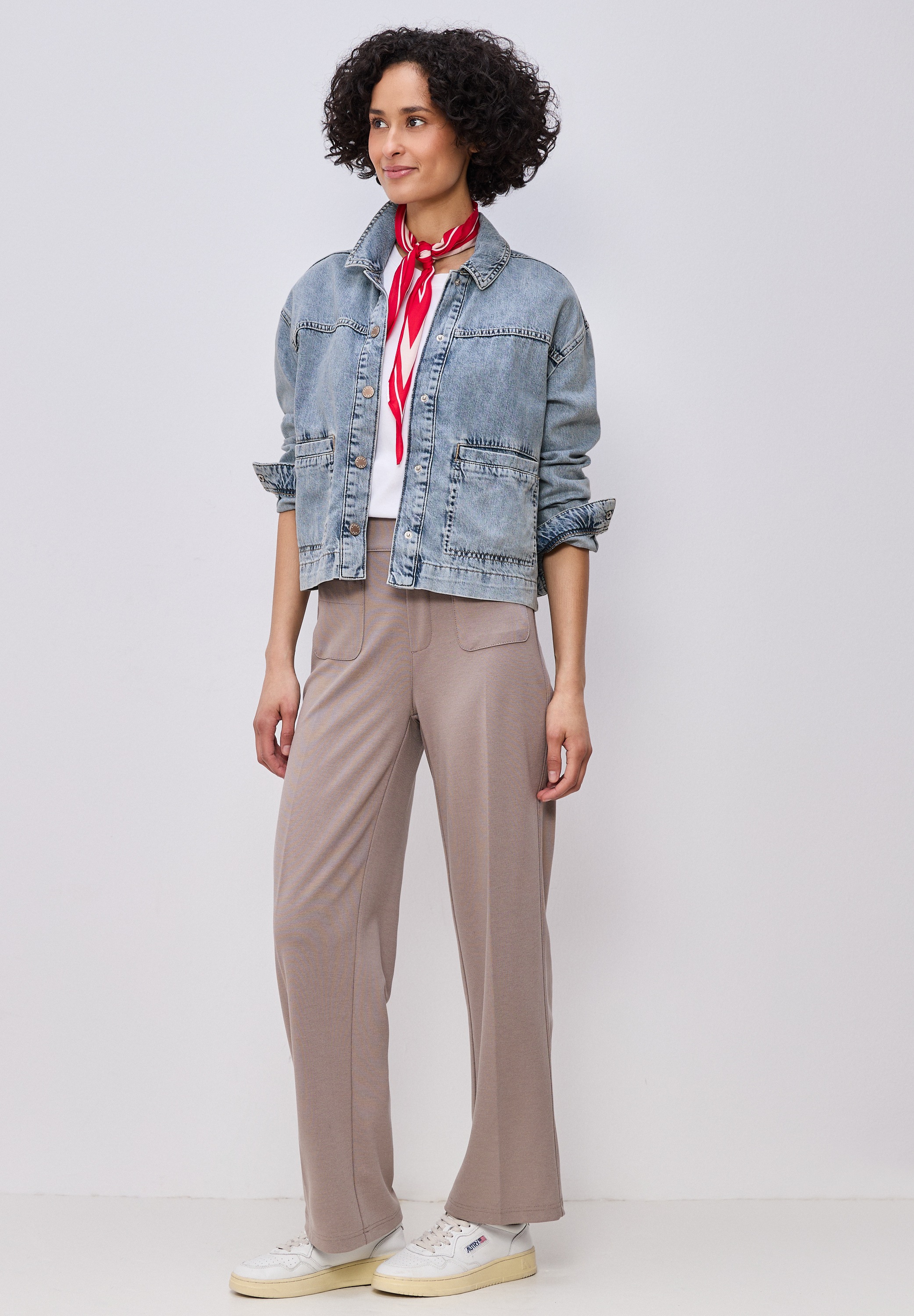 Jeansjacke STREET ONE, Damen, Gr. 46, light blau random washed, Jeans, 100% Baumwolle, unifarben, normal normal, V-Ausschnitt, Bündchen, Jacken Jeansjacke, in Denim-Optik 3