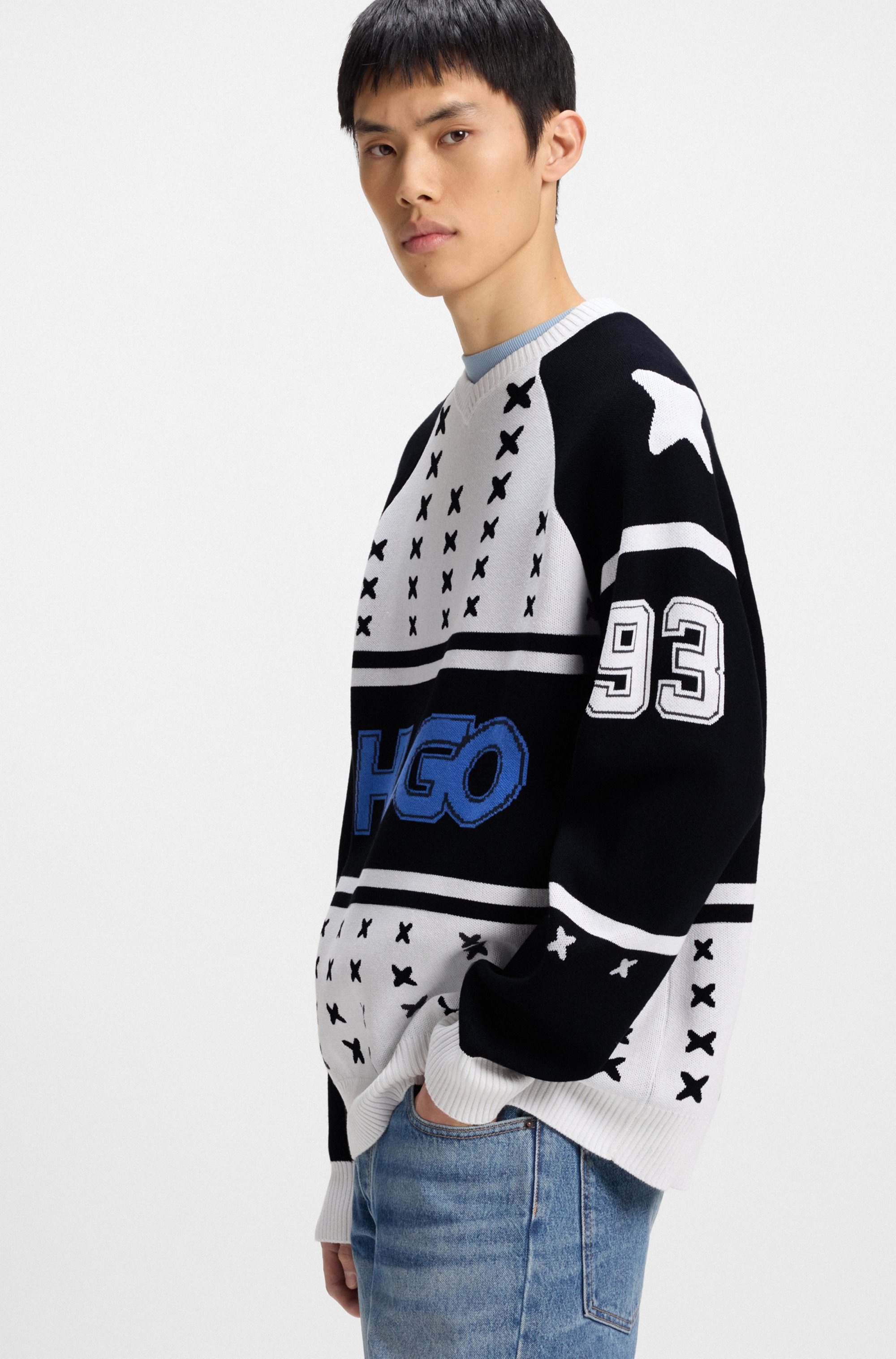 HUGO Blue V-Ausschnitt-Pullover "Shalock", mit aufwendiger Intarsie günstig online kaufen
