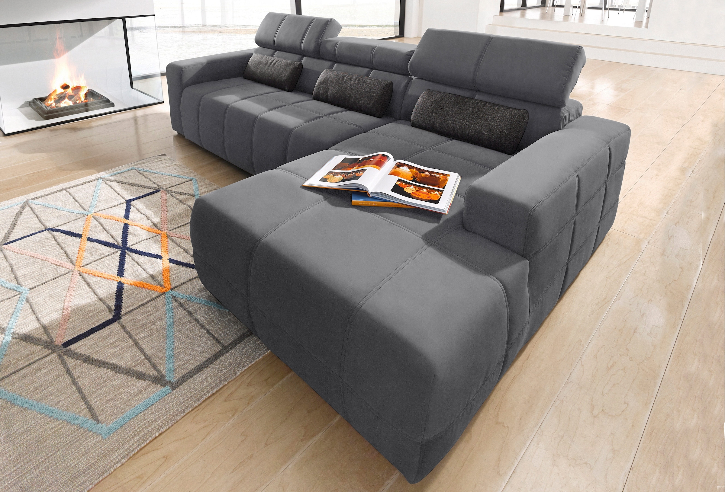 DOMO collection Ecksofa »Brandon große Ausführung B/T/H: 289/177/80 cm, auch in Leder und Cord«, mit Kopfteilverstellung, wahlweise Sitztiefenverstellung, L-Form