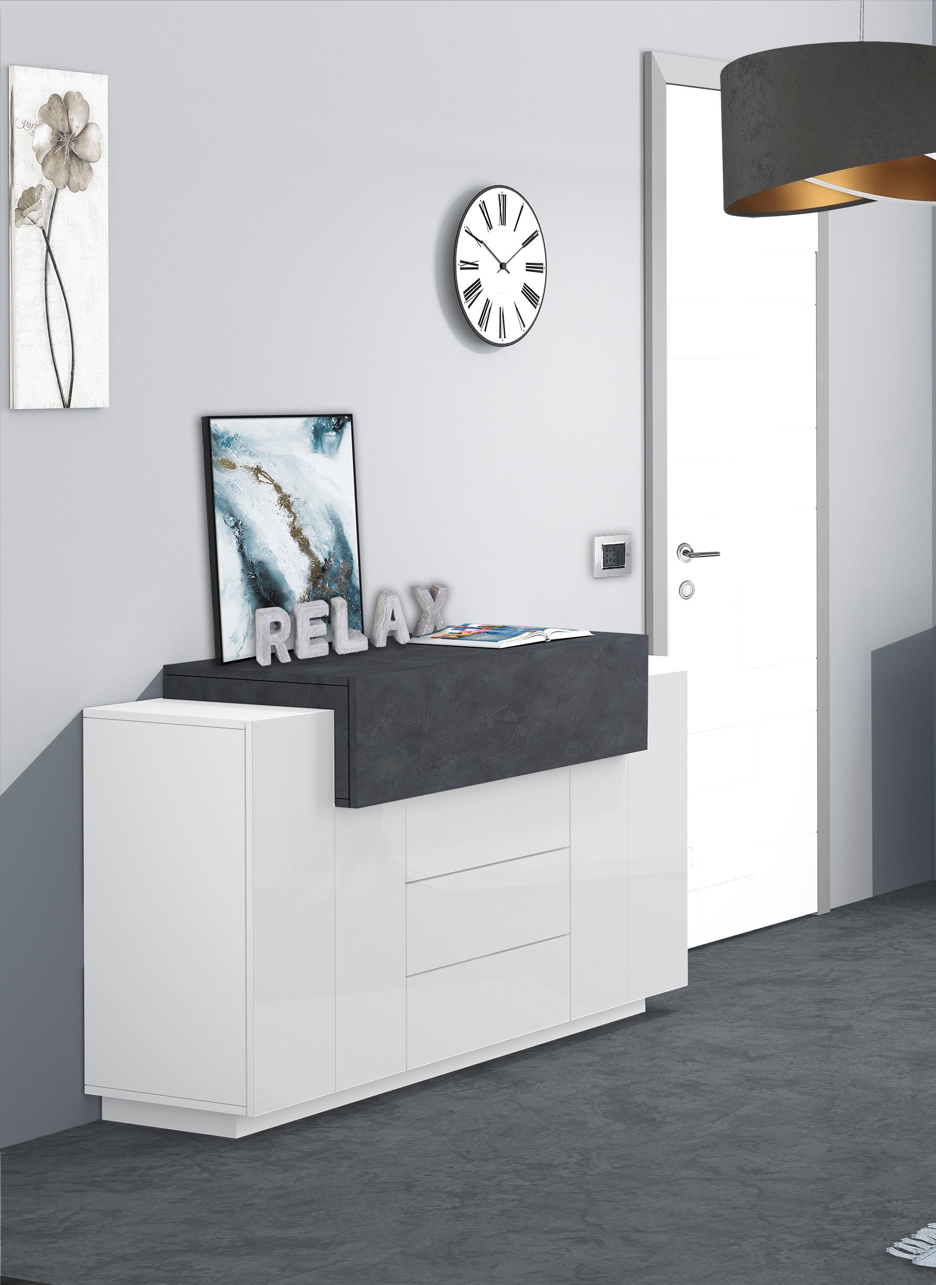 INOSIGN Kommode »Coro, Kommode, Schrank, Kredenz, grifflos«, 1 Klappe,2 Türen,3 Schubkästen Doppeltiefe Hochglanz Front Breite 160