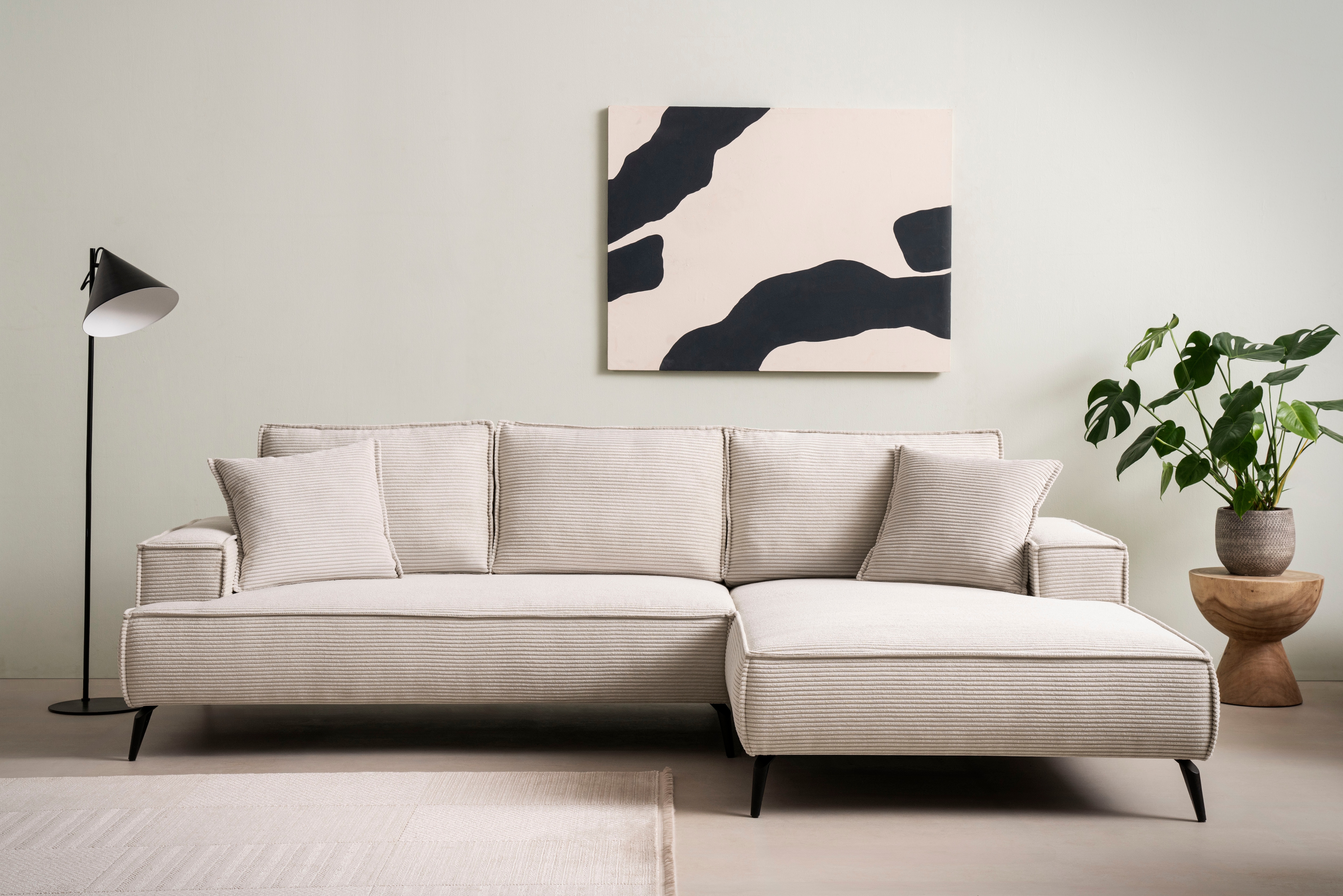 OTTO home Ecksofa "TVINNU Cord, L-Form, Breite 275 cm" wahlweise Recamiere rechts/links, schwarze Füße, bequemer Sitzkomfort