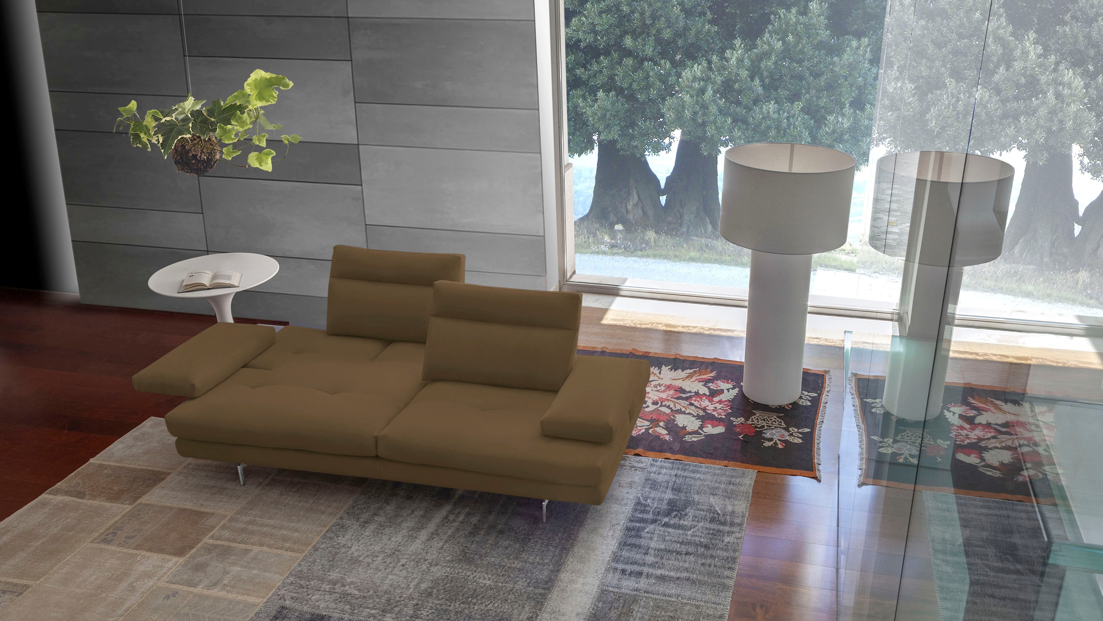 CALIA ITALIA 3-Sitzer "Toby Wing, 208 cm breit, Designsofa mit hohem Sitzkomfort" inklusive Sitztiefenverstellung, Füße in Chrom glänzend