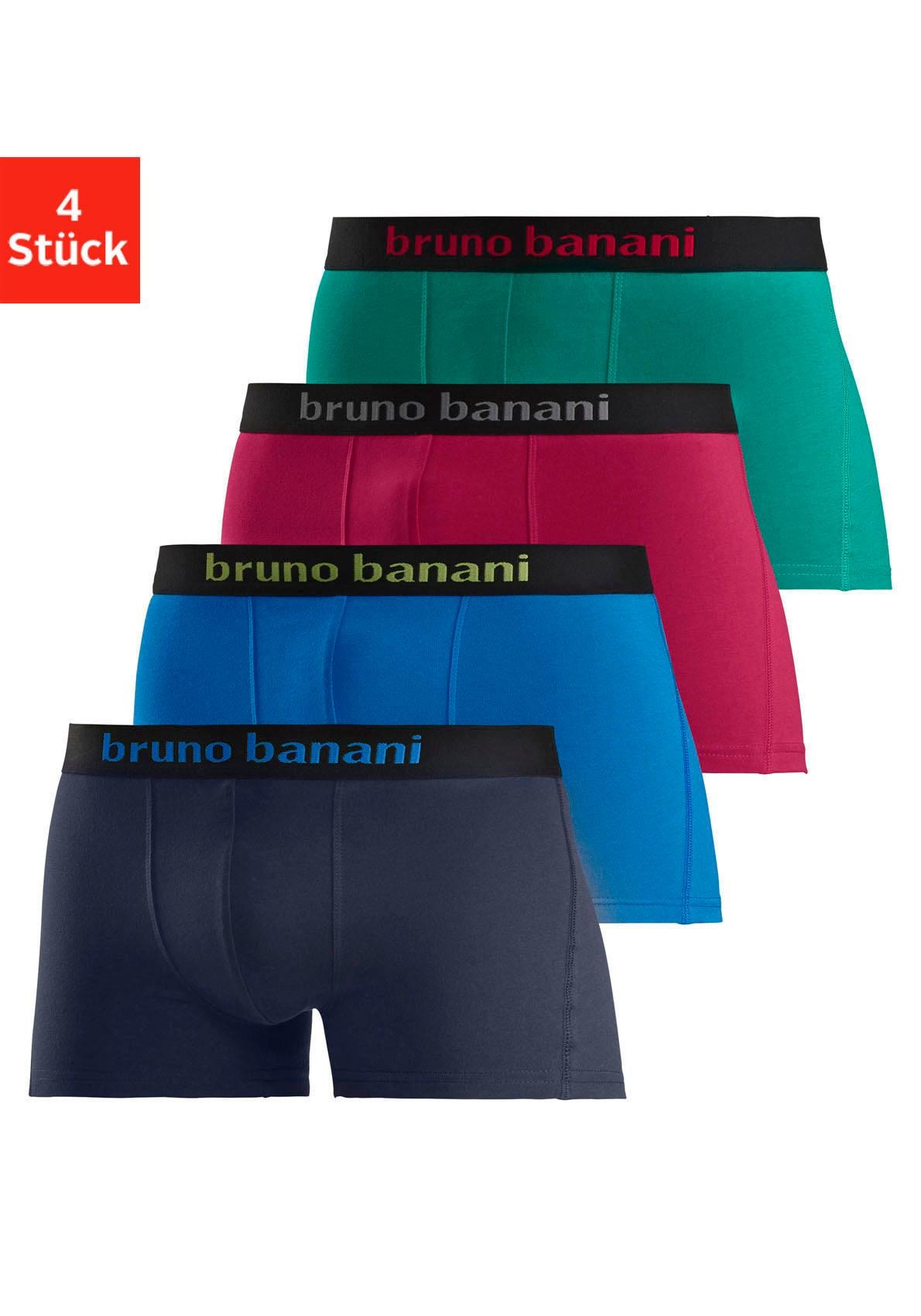 Bruno Banani Boxer "Boxershorts für Herren" Packung, 4 Stk. mit farbigen Marken-Schriftzug am Bündchen