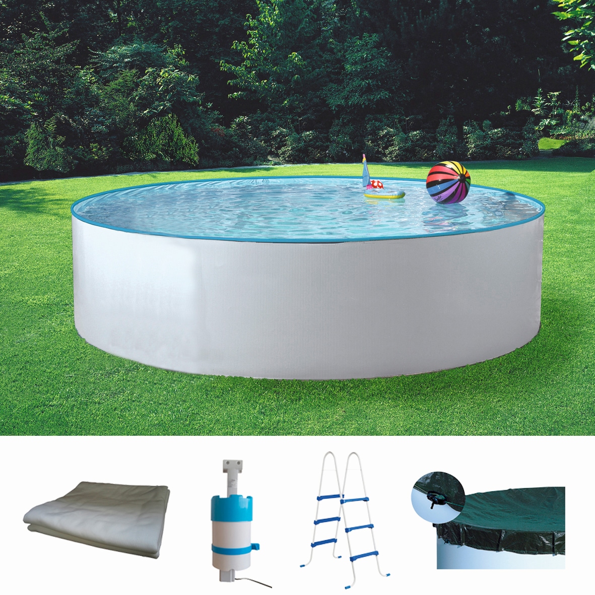 Rundpool KONIFERA, H:90cm Ø:360cm, weiß, Schwimmbecken, "Standard", inkl. Zubehör in verschiedenen Größen