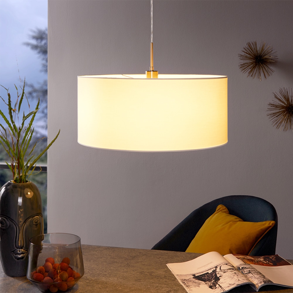EGLO Hängeleuchte »PASTERI«, 1 flammig, Leuchtmittel E27 | Leuchtmittel wechselbar-ohne Leuchtmittel, weiß / Ø53 x H110 cm / exkl. 1 x E27 (je max. 60W) / Lampe aus Stoff