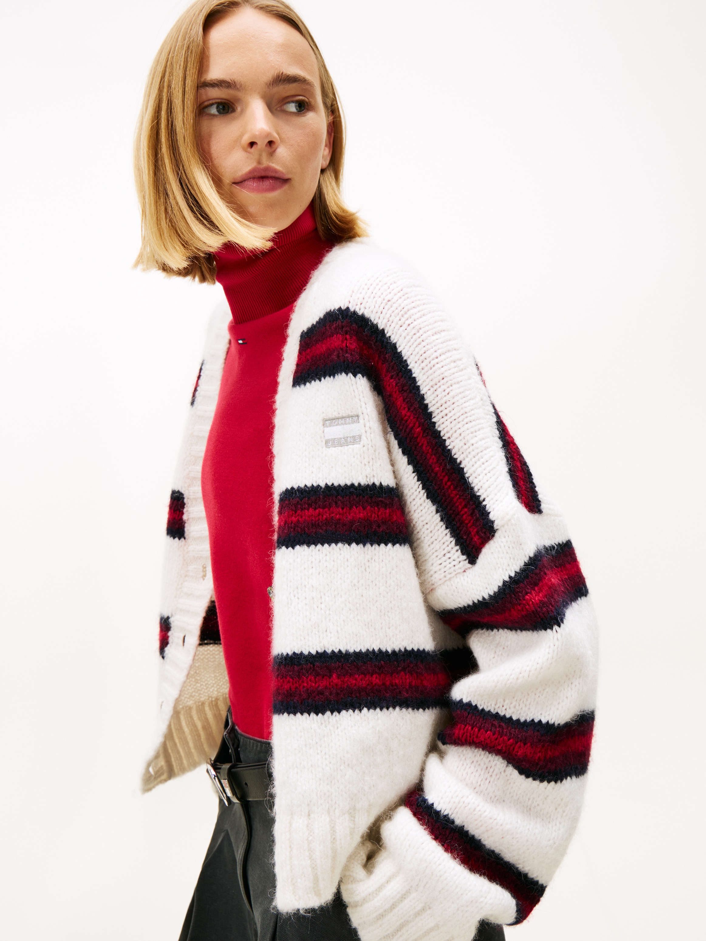 Tommy Jeans Strickjacke »TJW BADGE STRIPE FLUFF CARDI EXT«