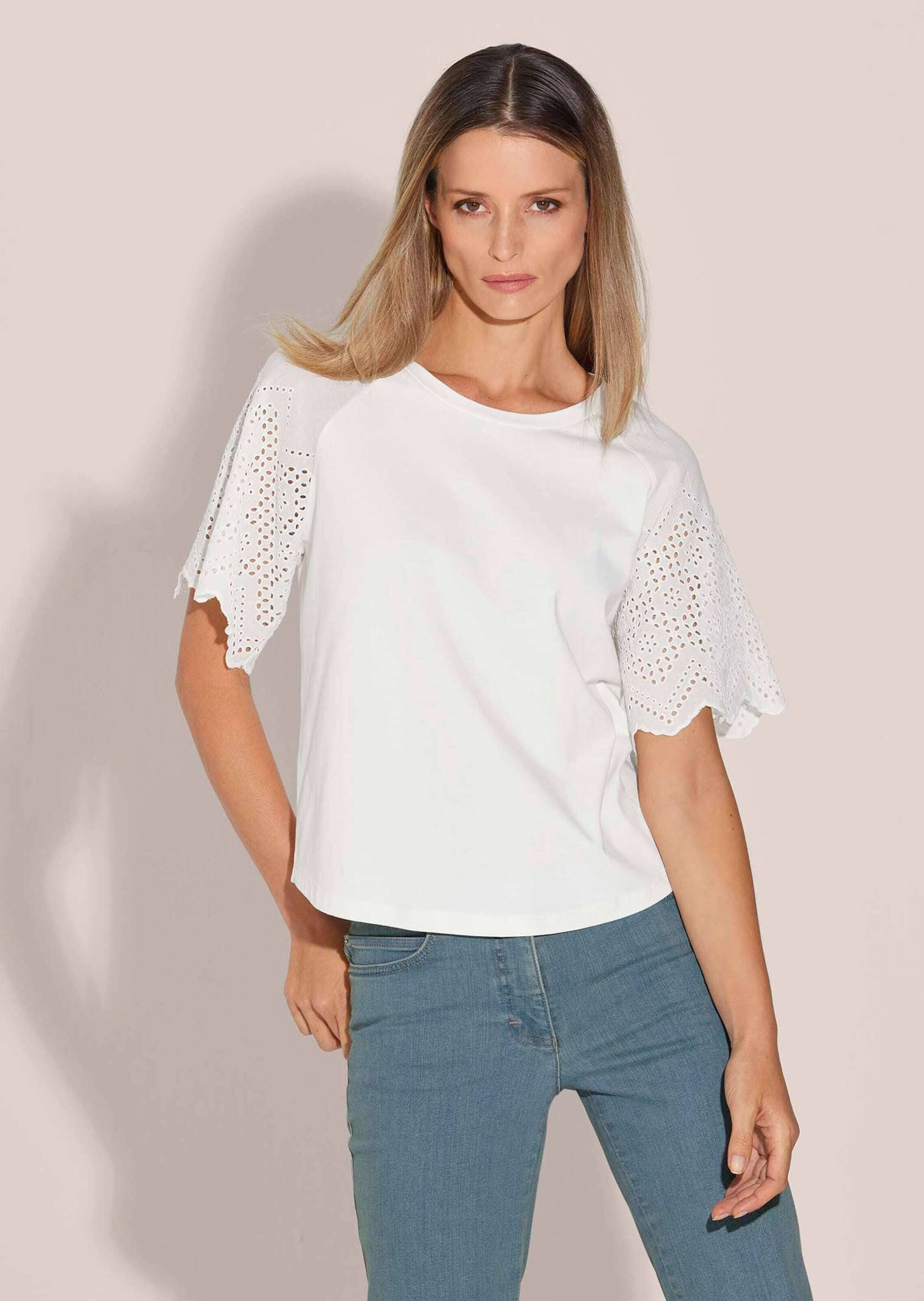 MADELEINE Shirtbluse »Blusenshirt Kurzes Blusen-Shirt im Material-Mix«