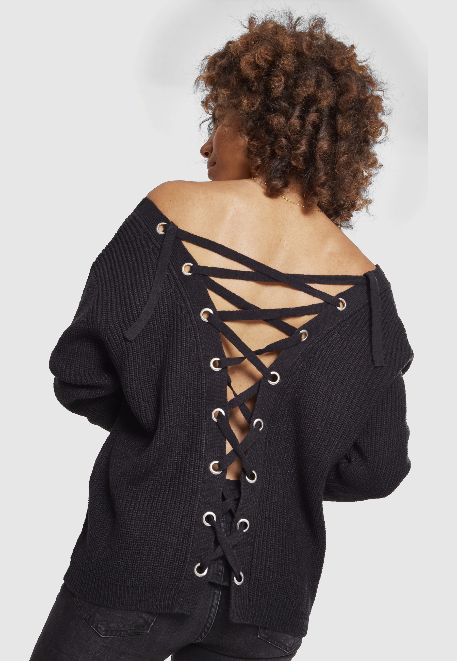 URBAN CLASSICS Sweatshirt »Urban Classics Damen Ladies Back Lace Up Sweater«, 1 Stk.
