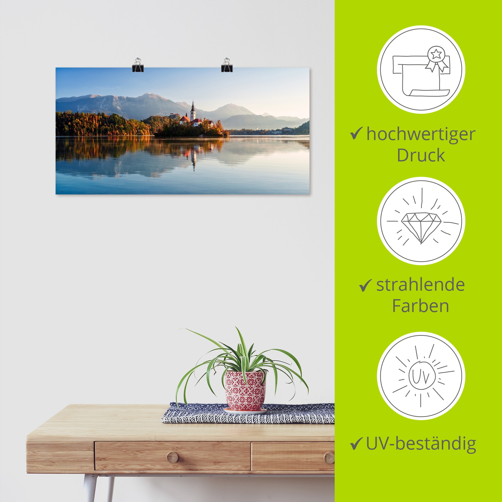 Artland Wandbild »Herbst am Bleder See Slowenien« Seebilder 1 Stk. tlg. als Alubild, Leinwandbild, Poster, Wandaufkleber in verschied. Größen