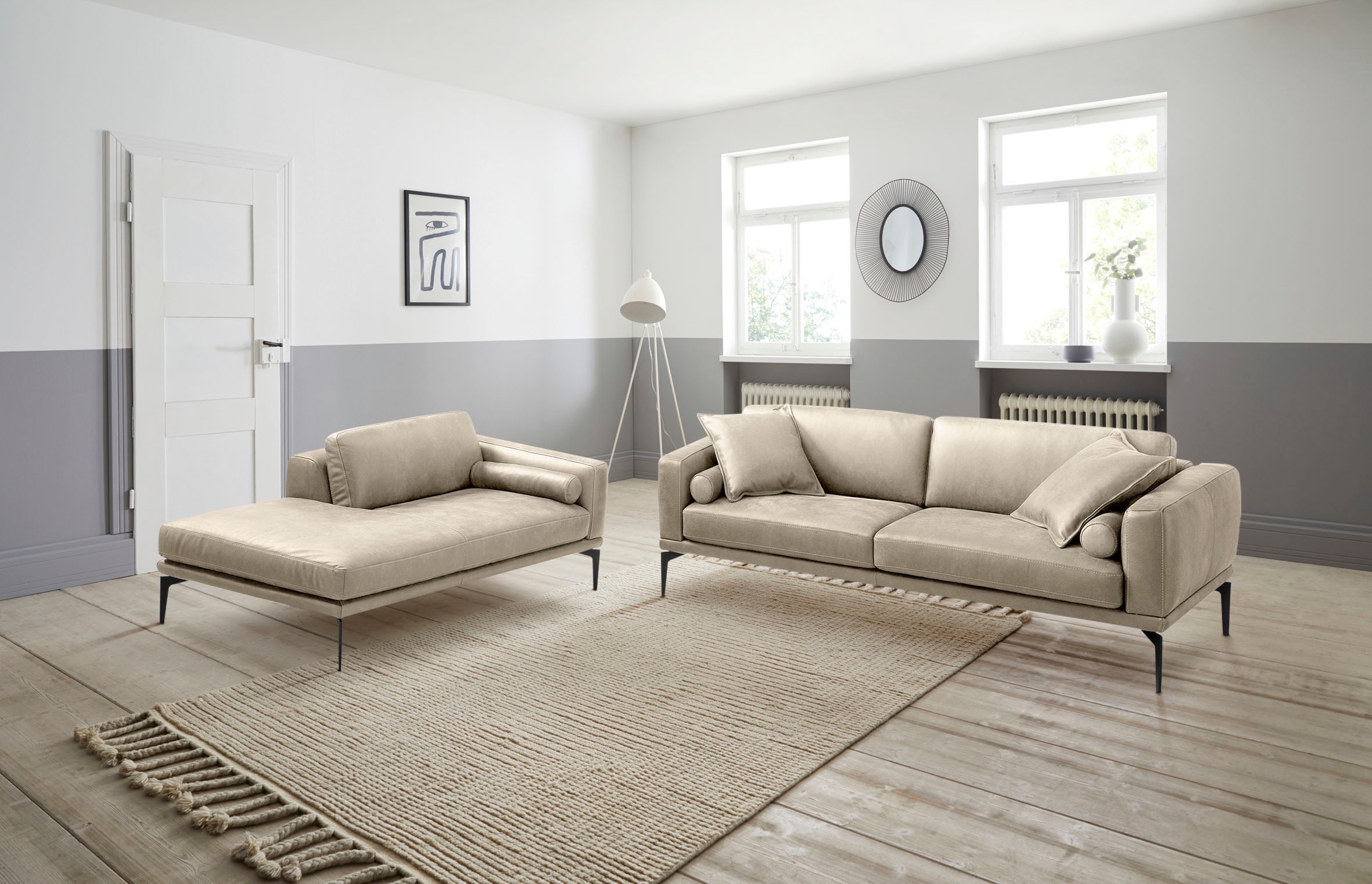 Egoitaliano Polstergarnitur »Masu, Design trifft sensationellen Sitzkomfort«, Höhe der Rückenkissen und Sitztiefe verstellbar, 3 Rollkissen