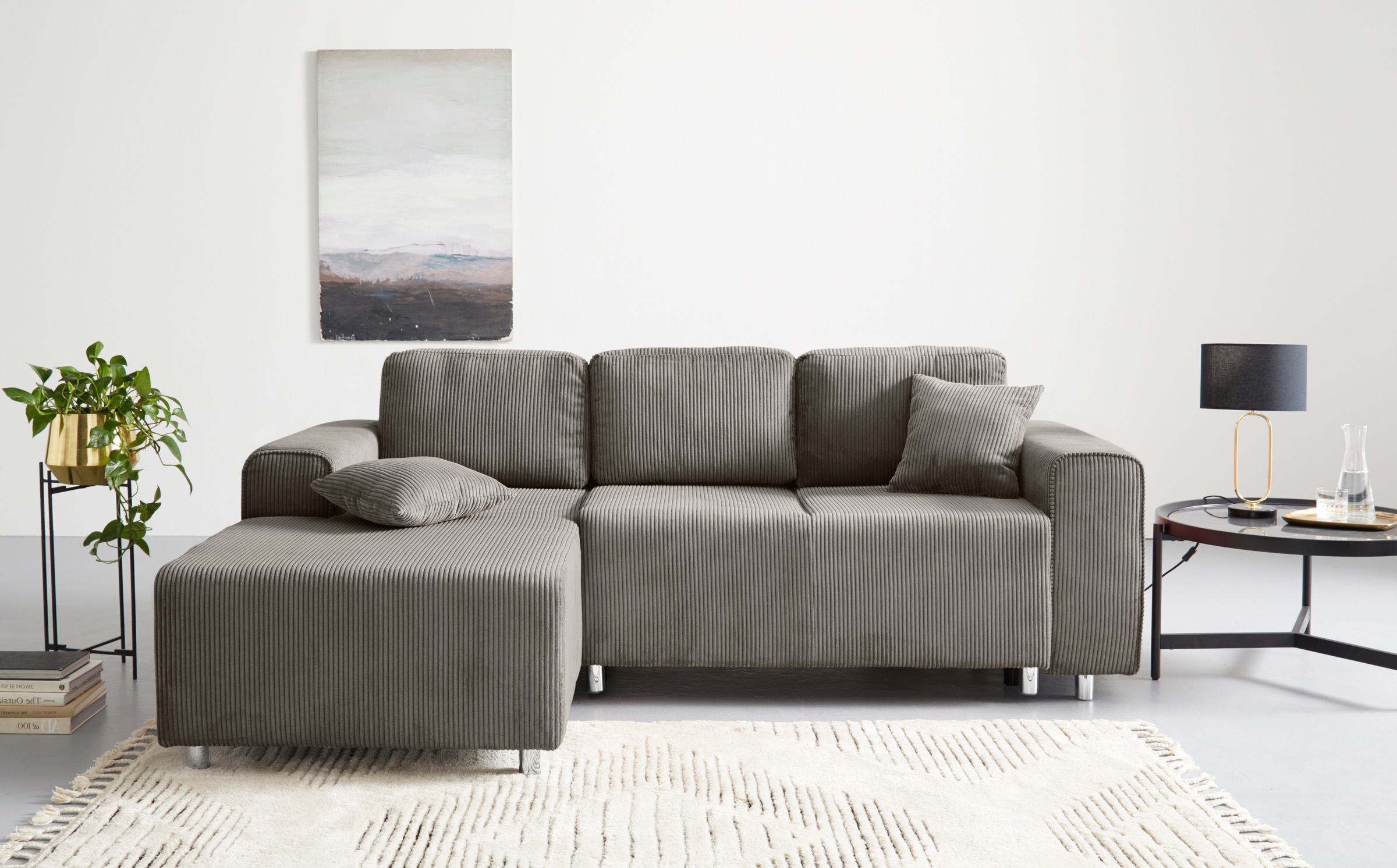 Home affaire Ecksofa "Györ" L-Form, wahlweise mit Bettfunktion und Bettkasten incl. 2 Zierkissen