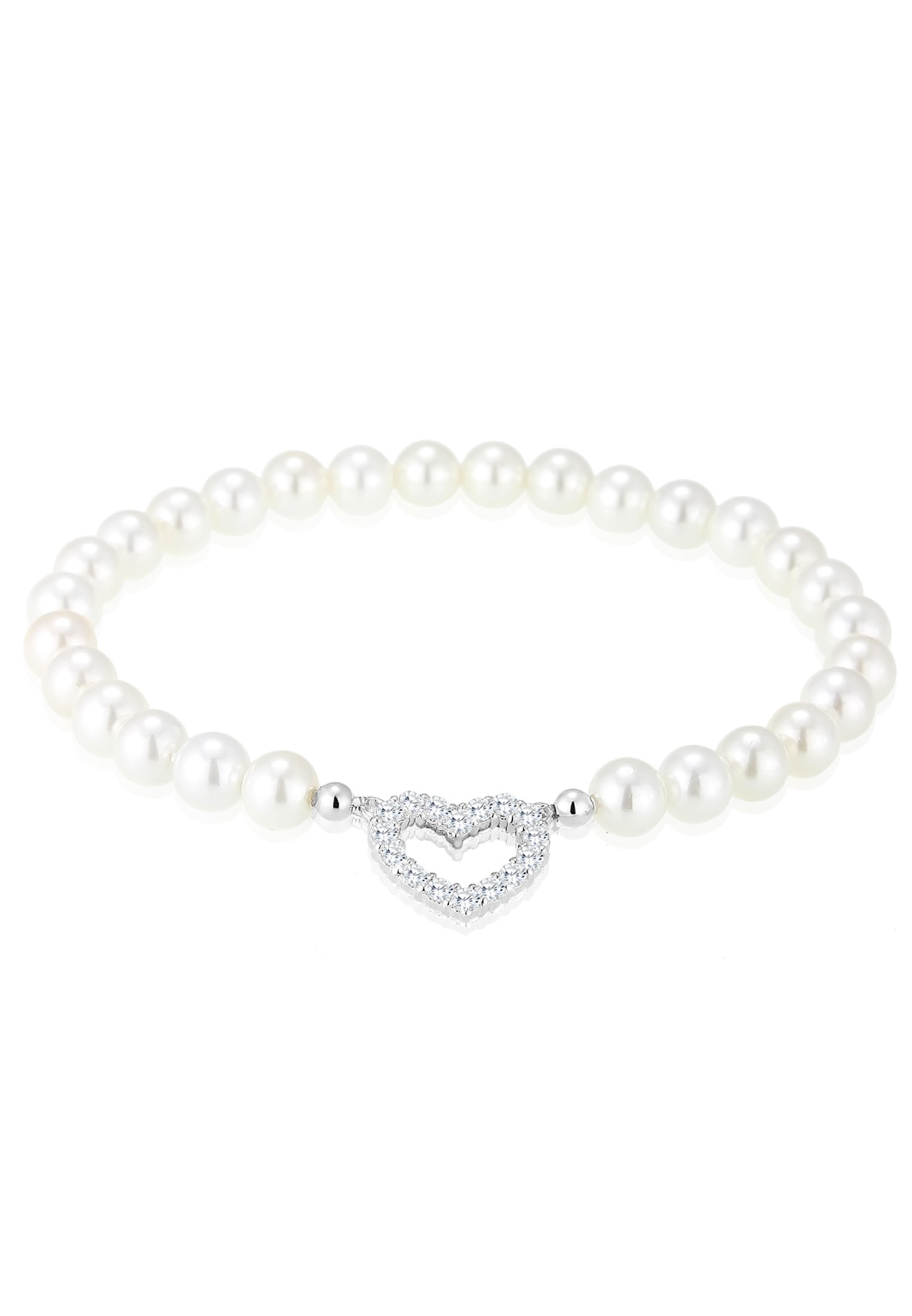 ELLI Damen Armkette "Armband Muschelkernperlen Herz Zirkonia Weiß 925 Sterling Silber", Silber 925 (Sterlingsilber), weiß, Silber 925