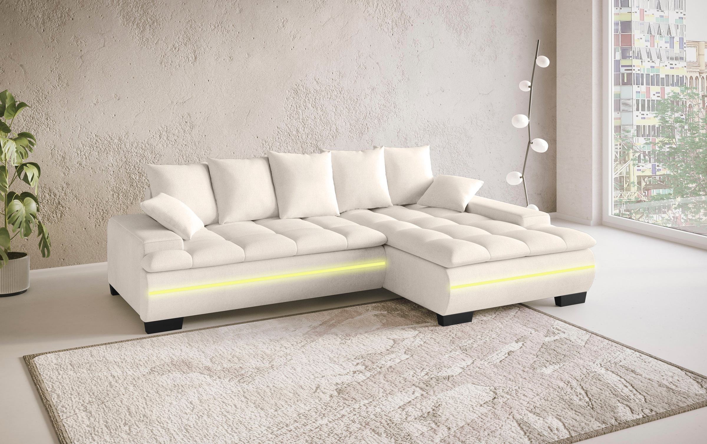 Mr. Couch Ecksofa »Haiti II, L-Form«, RGB-LED Beleuchtung, wahlweise mit Kaltschaum, Bett, Bettkasten