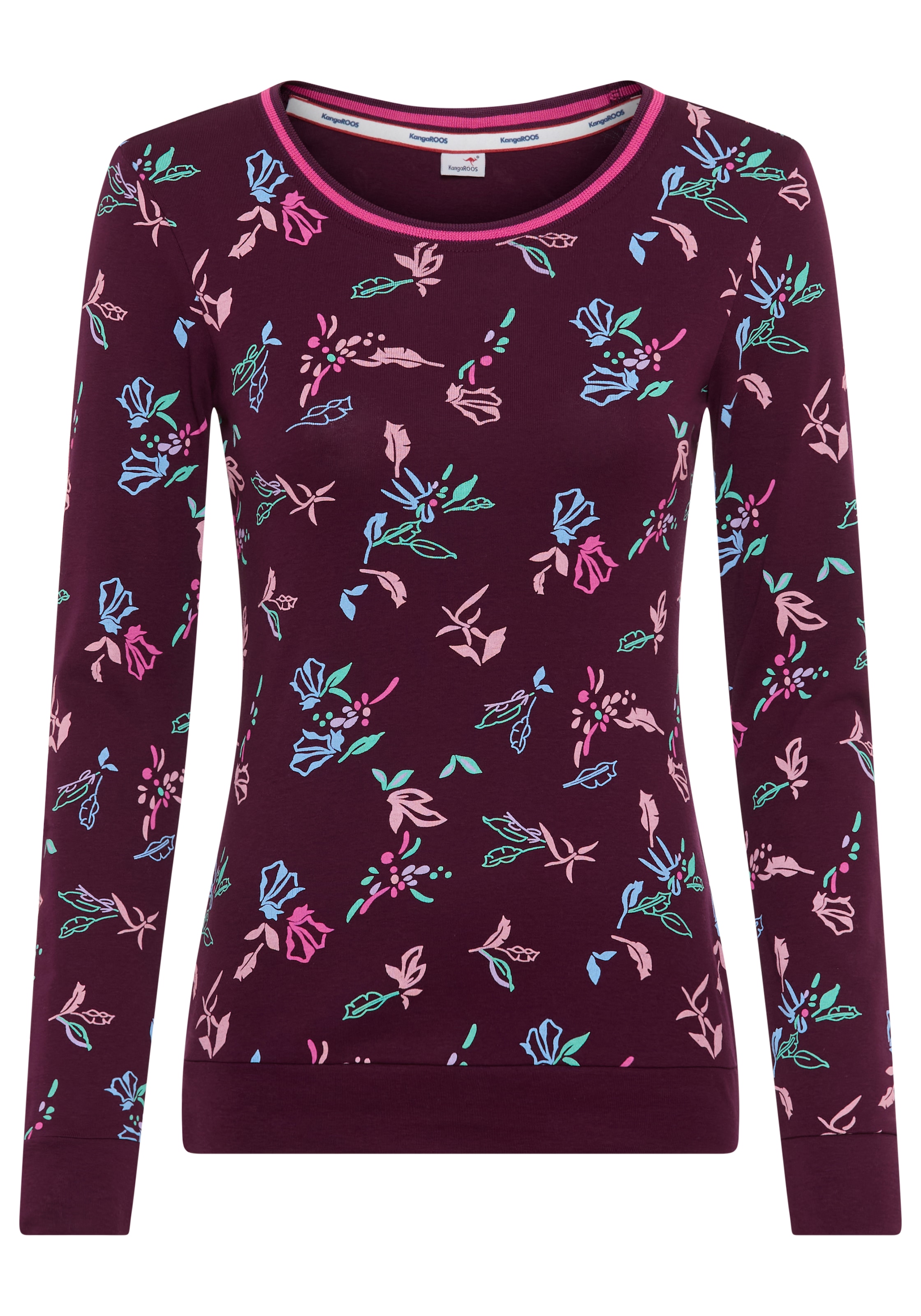 KangaROOS Langarmshirt, mit Allover-Print und Kontrastdetails