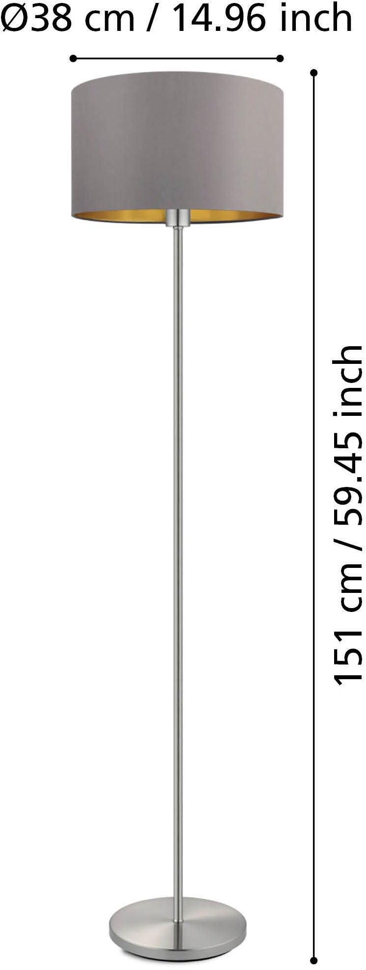 EGLO Stehlampe »MASERLO Stehlampe - Stahl - E27 - 1X60W - IP20« E27 1 Stk. Standleuchte, Wohnzimmer, Schlafzimmer, Esszimmer, H151 x Ø38 cm