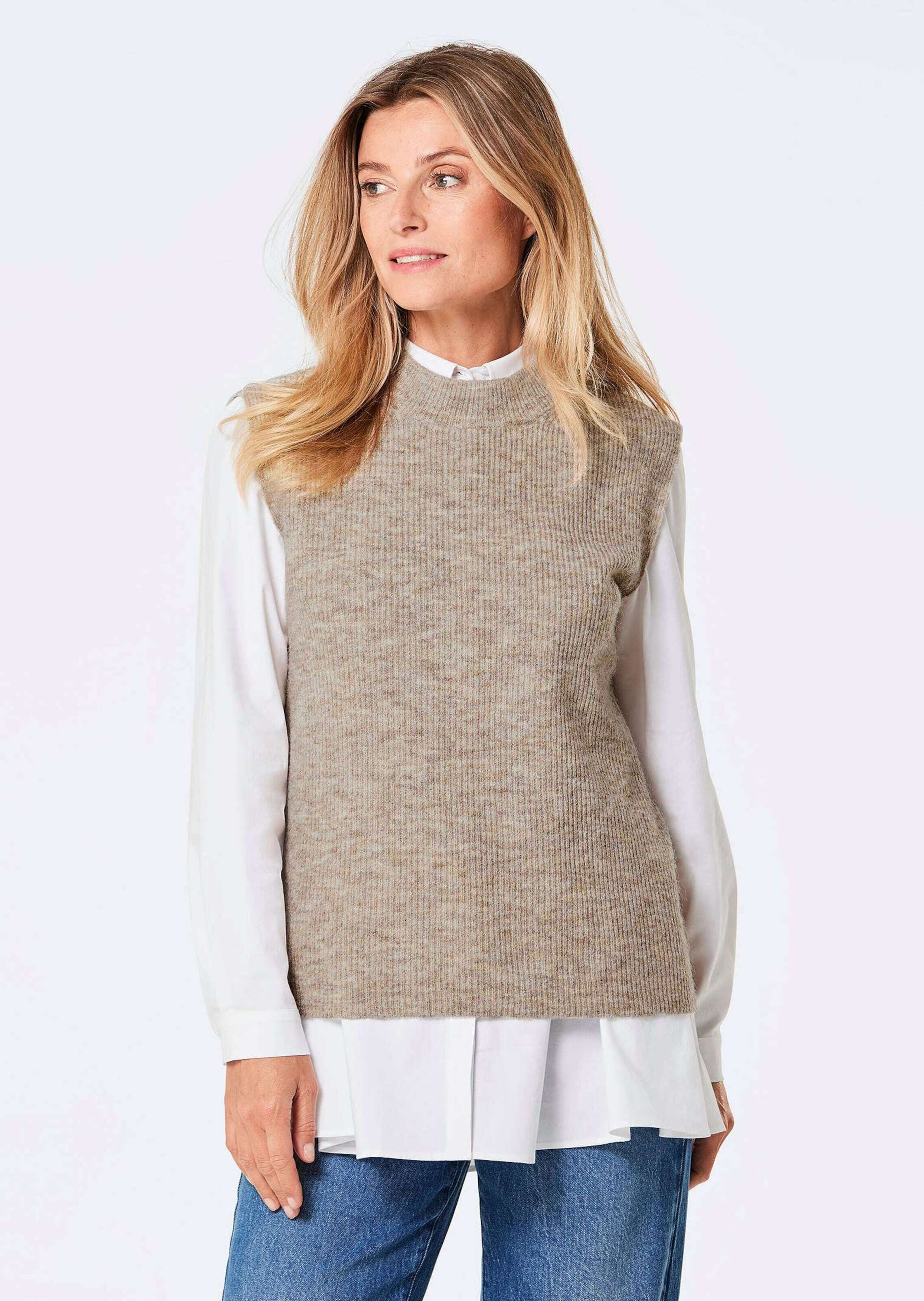 GOLDNER Rundhalspullover "Edler Rippstrick Pullunder, Stehkragen" günstig online kaufen