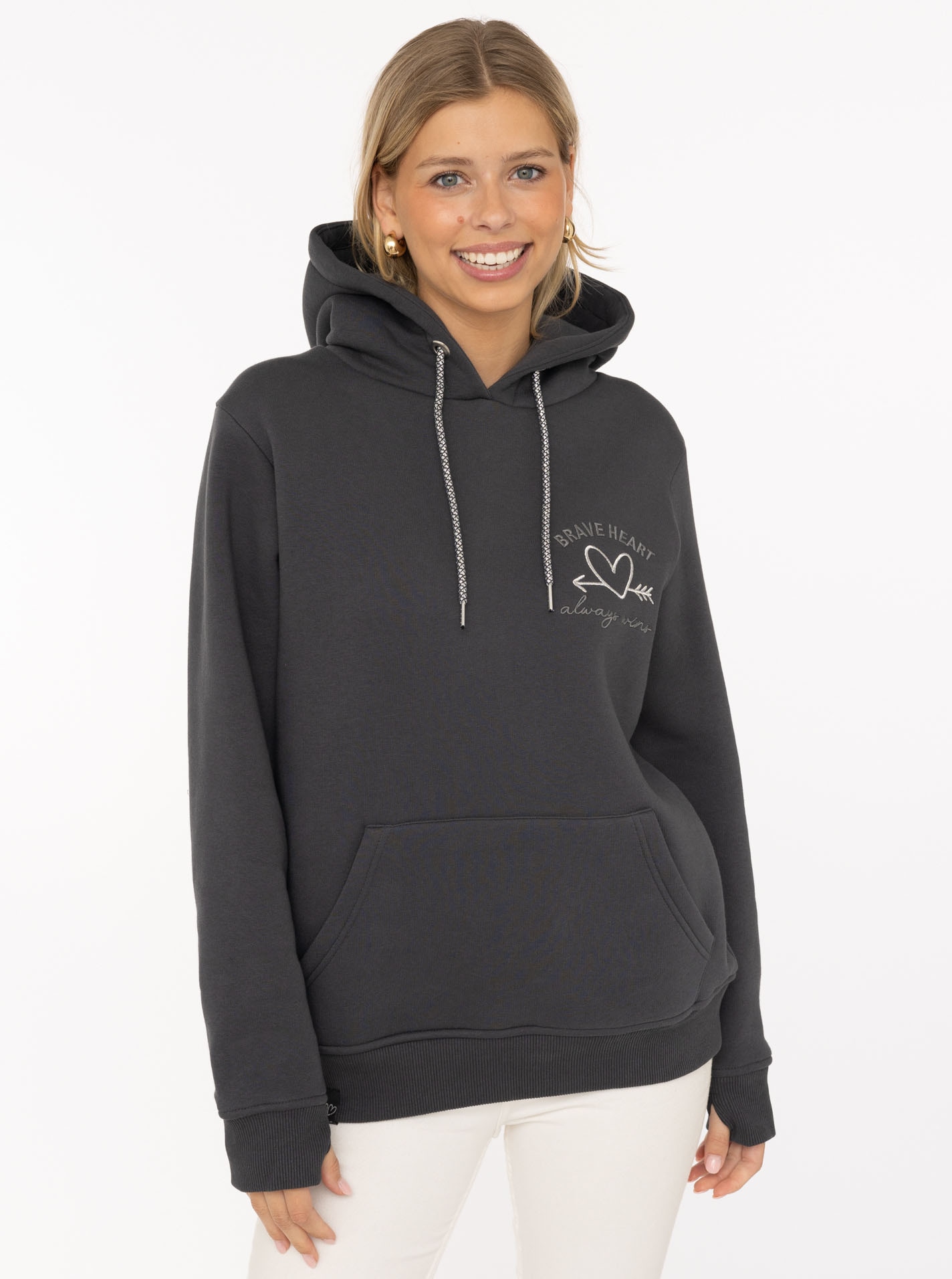 Zwillingsherz Hoodie ""Trust"", Pailletten Herz und Schriftzug, glänzende K günstig online kaufen