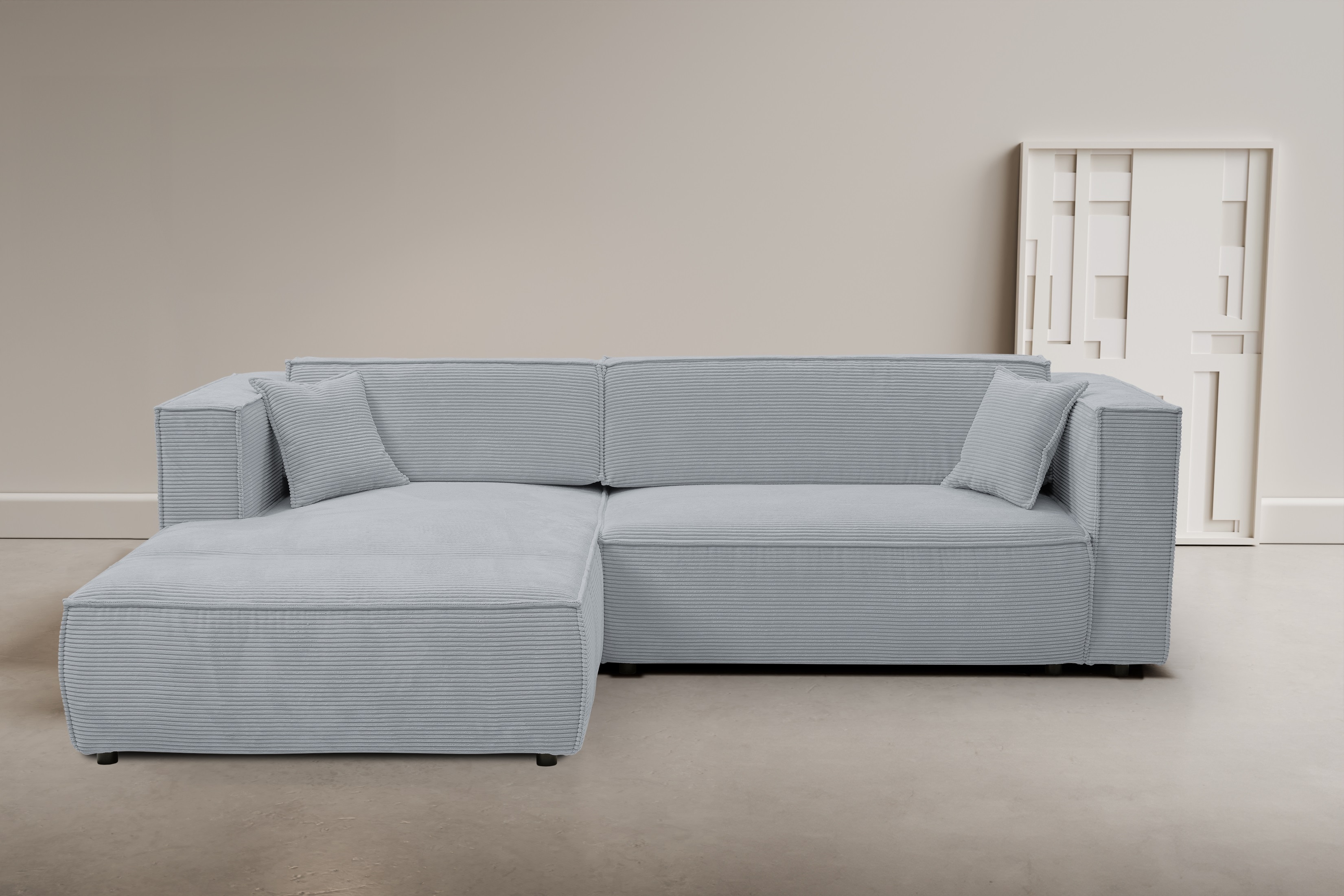 WERK2 Ecksofa "Atlanta-New 295 x 182 cm modern und bequem" Cord, L-Form, XXL, Schlaffunktion, Bettkasten