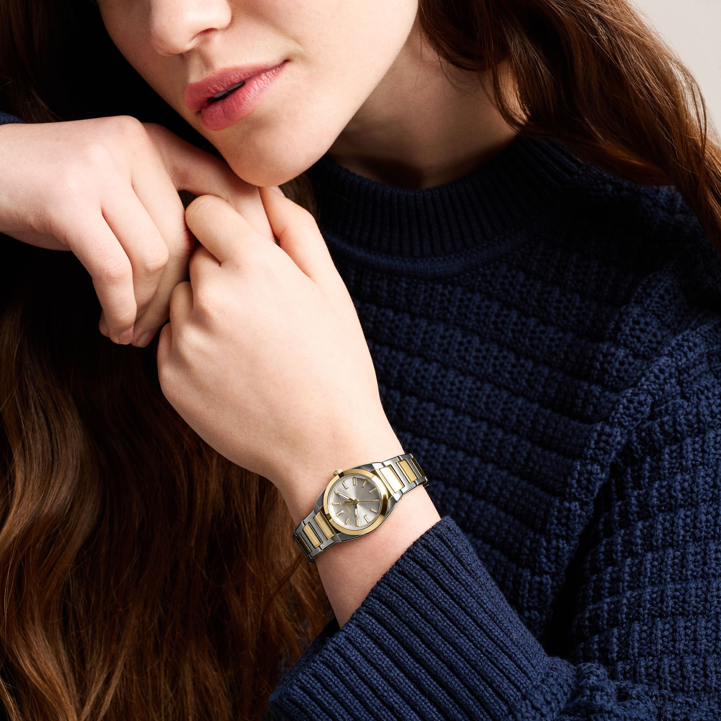 Fossil Quarzuhr »Everett« Armbanduhr, Edelstahlarmband, analog, Glassteine