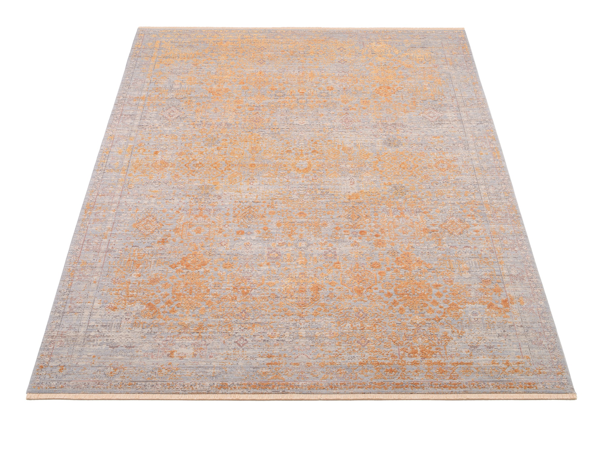 Teppich OCI DIE TEPPICHMARKE "FARBEN GRANDE", gold (gold, creme), B:80cm H:8mm L:150cm, Polyester, Teppiche, Teppich, Klassisches Muster, eingefasst, in 3-D-Optik, mit Fransen
