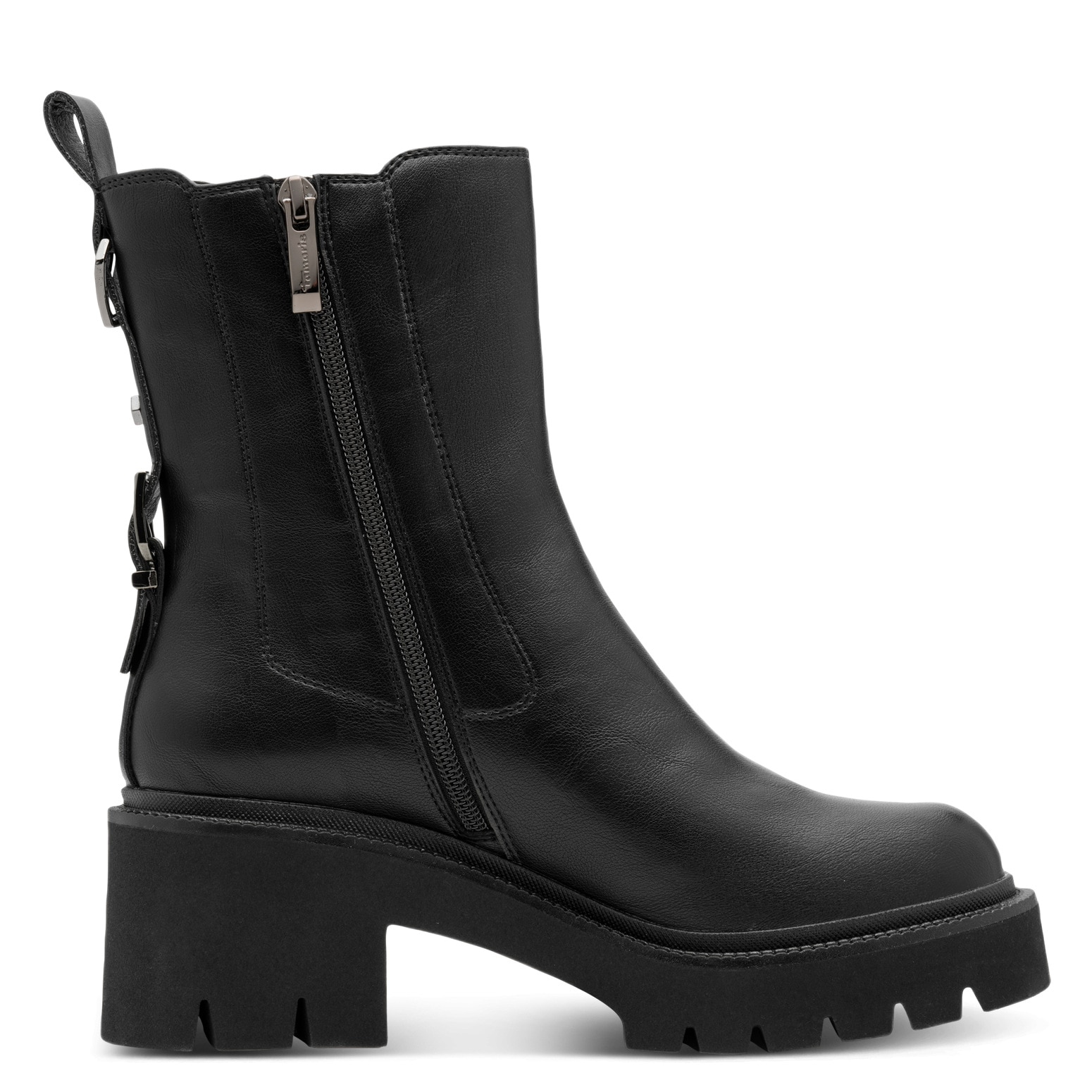 Tamaris Chelseaboots, Blockabsatz, Stiefelette mit Zierschnallen-Element an der Ferse
