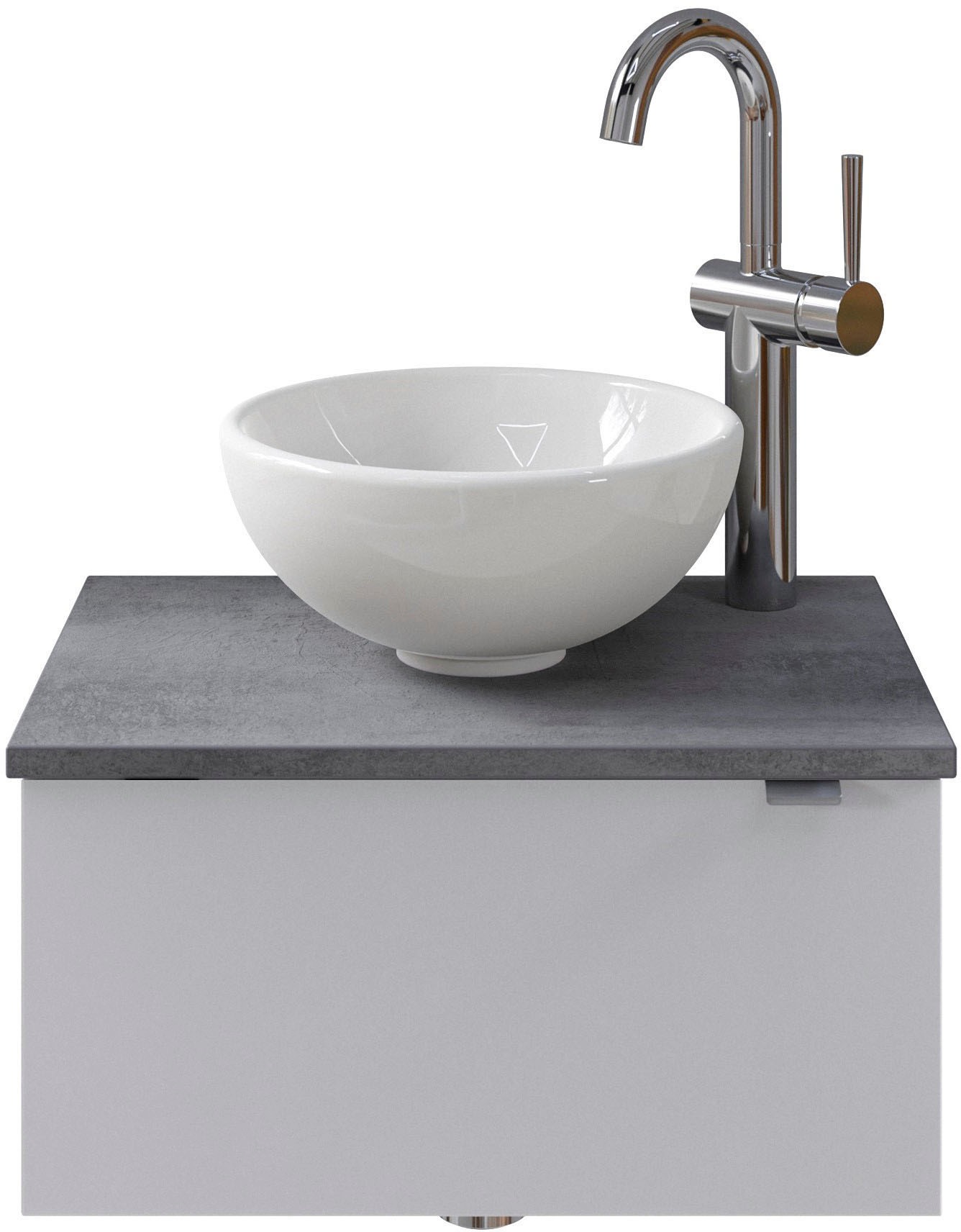 Saphir Waschtisch "Serie 6915 Waschschale mit Unterschrank für Gästebad, Gäste WC" Keramik-Aufsatzbecken, Waschtischplatte, Waschtischunterschrank, 3 Stk. tlg. 51 cm breit, 1 Tür, Waschtischplatte, kleine Bäder, ohne Armatur