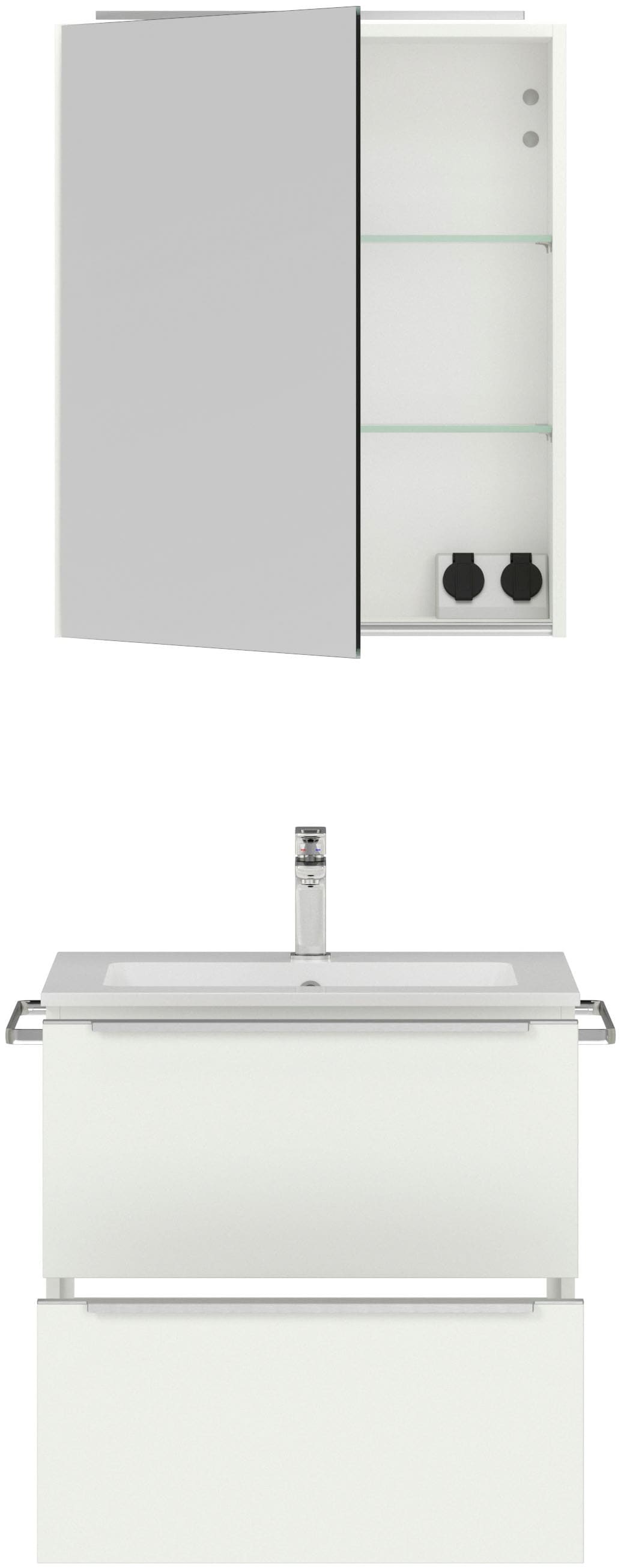 nobilia® Badmöbel-Set »Levere« vormontiert, mit Soft-Close, 2 Stk. tlg. inkl. Spiegelschrank mit Beleuchtung und Dimmerfunktion, in 4 Breiten