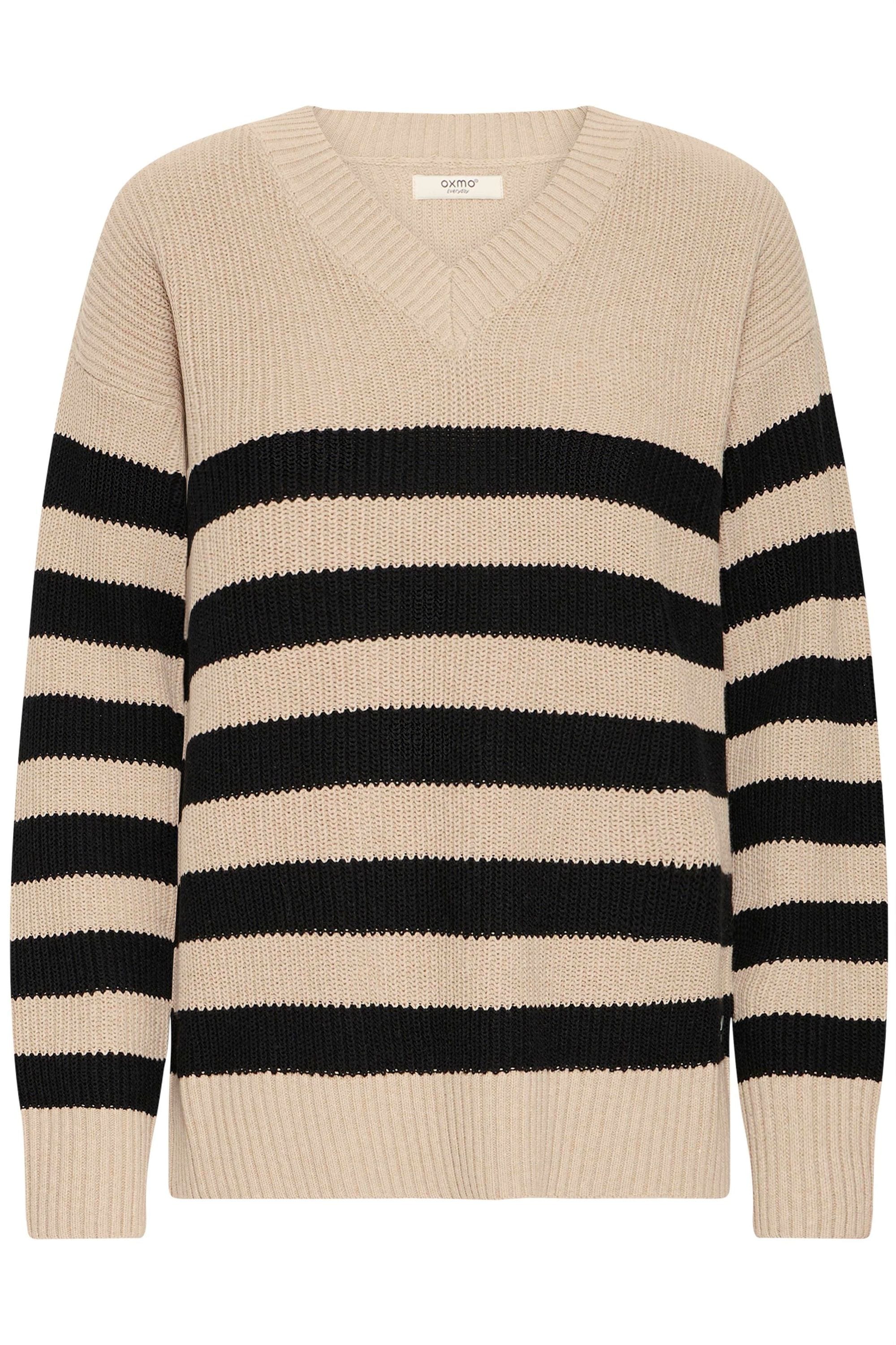 V-Ausschnitt-Pullover OXMO "V-Ausschnitt-Pullover OXKalane", Damen, Gr. S, beige (dune), Obermaterial: 70% Baumwolle CO recyc.. 30% Polyester Pol. recyc.., Pullover