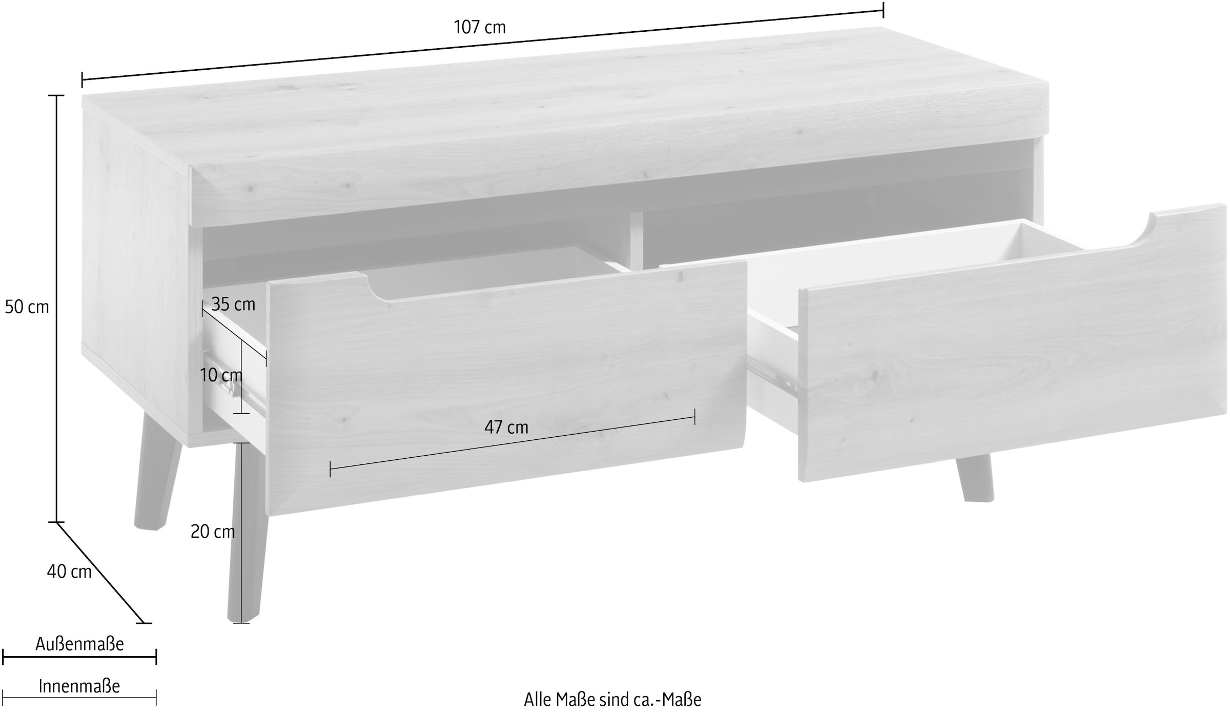 INOSIGN Lowboard »Torge, TV-Unterschrank, TV-Kommode, Fernsehschrank, TV-Board«, (1 St.), abgeschrägte Füße, drei Farben, Scandi Design, 107 cm breit