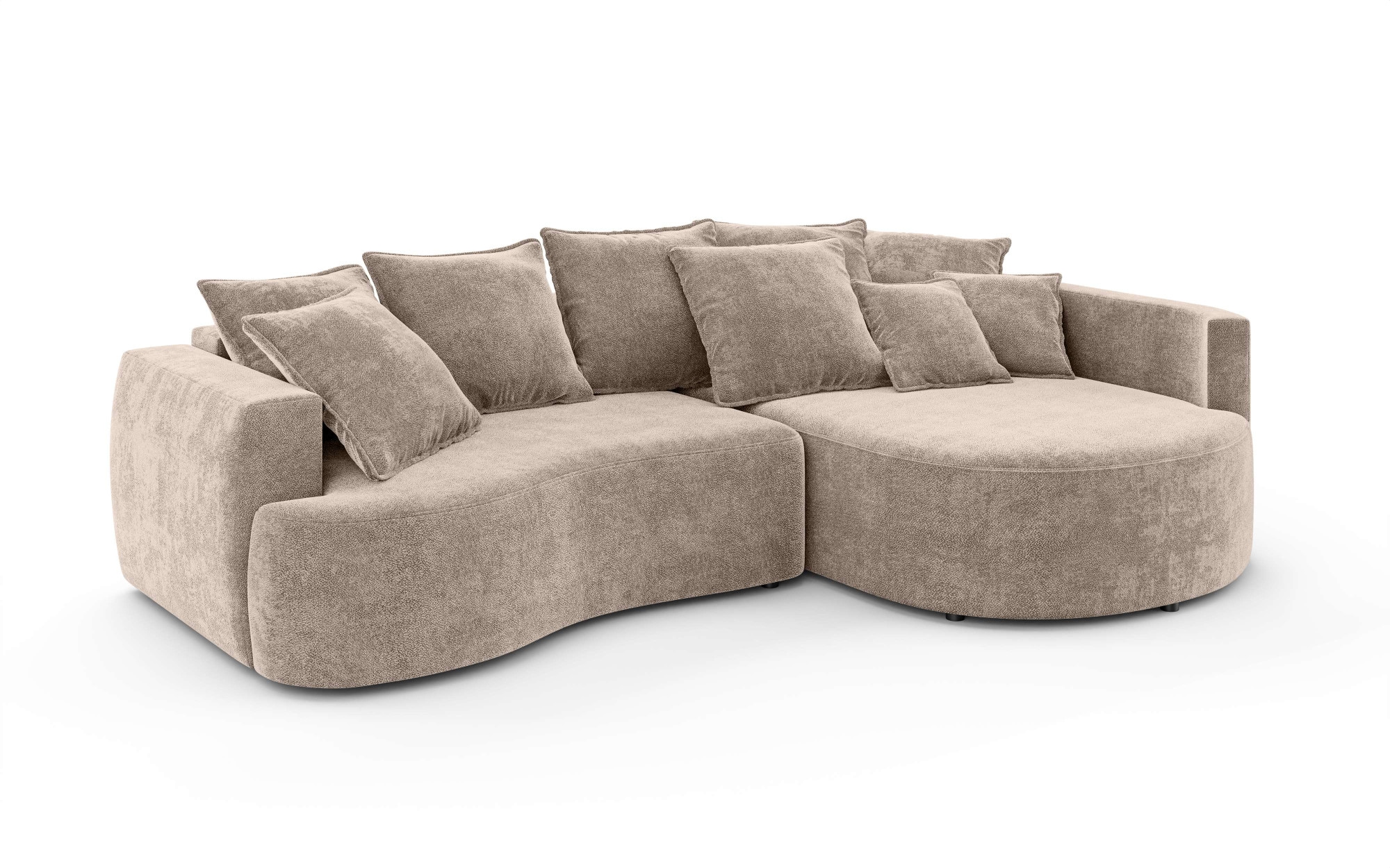 INOSIGN Ecksofa »Kahekili, Schlafsofa mit Bettkasten, Maße B/T/H: 255/181/90/ cm«, L-Form mit Wellenunterfederung, 7 Rückenkissen und 2 Zierkissen