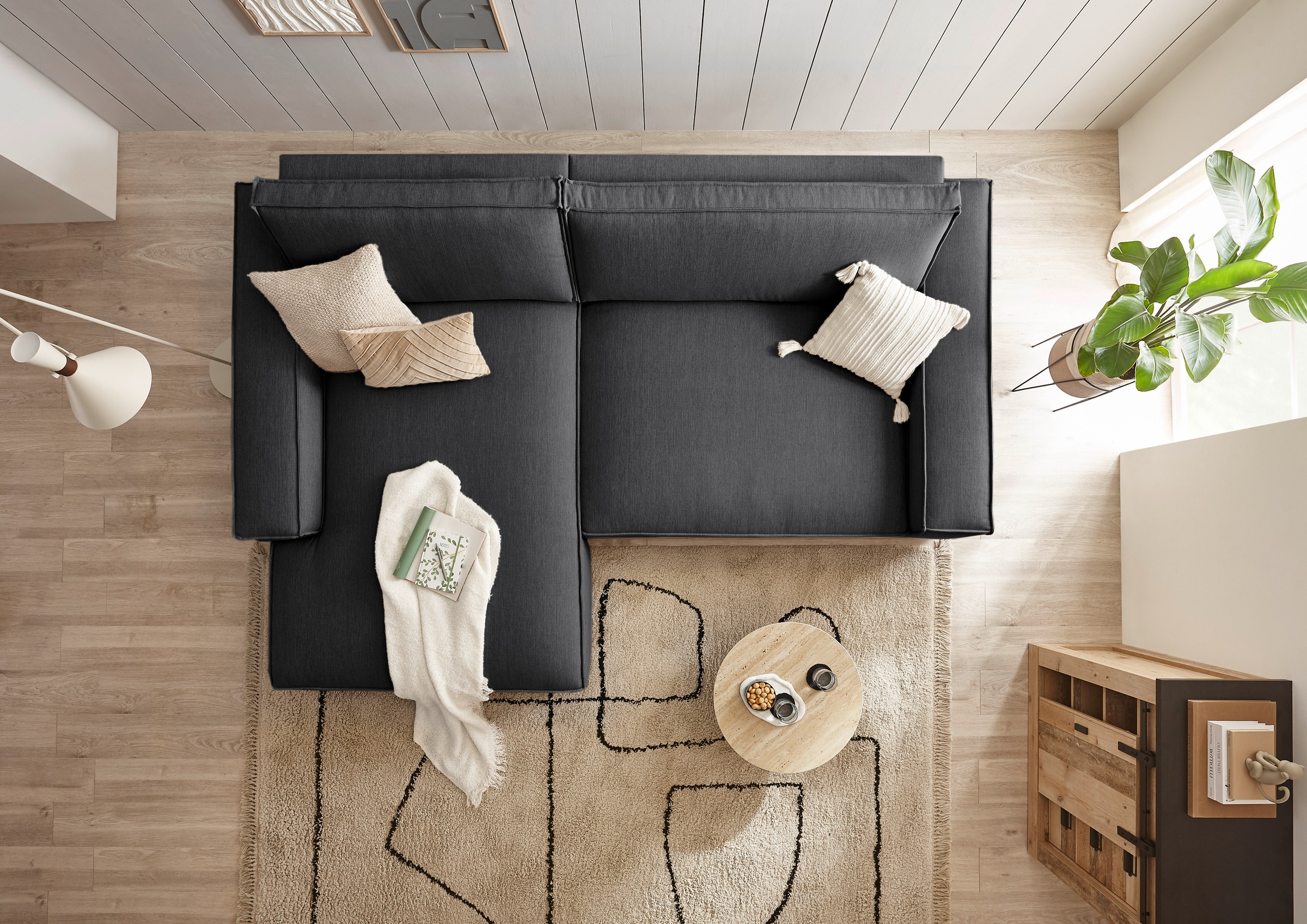 Home affaire Ecksofa »NEU: SHERWOODL XXL 284, Big-Sofa L-Form, tiefe Sitzfläche 95 cm, Cord,«, Leinenoptik, Recamiere rechts/links, auch als Schlafsofa stellbar