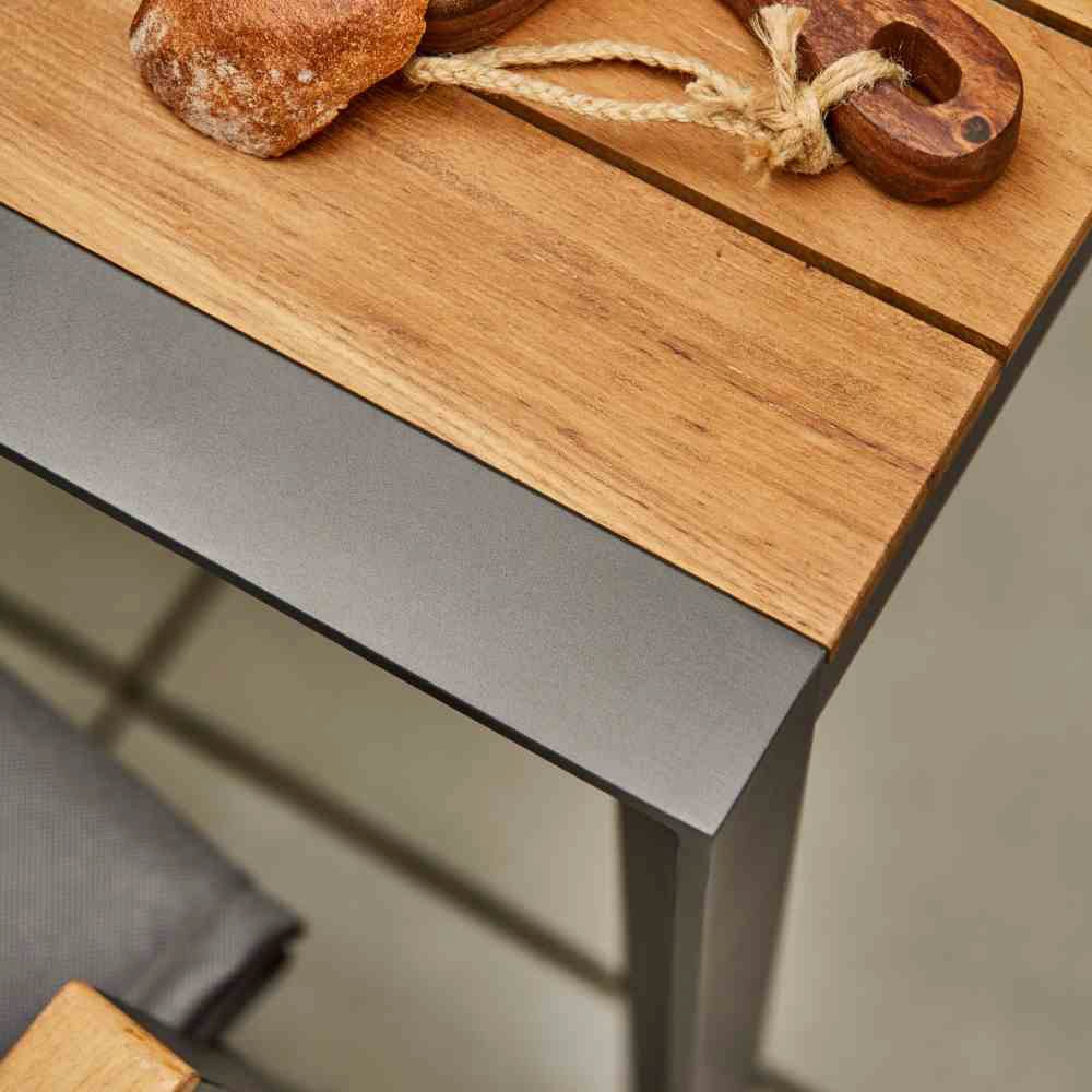Siena Garden Garten-Essgruppe »Savona«, (7 tlg., 1x Tisch 180x90 cm, 6x Sessel), Aluminium, Teak FSC 100%, geeignet für 6 Personen