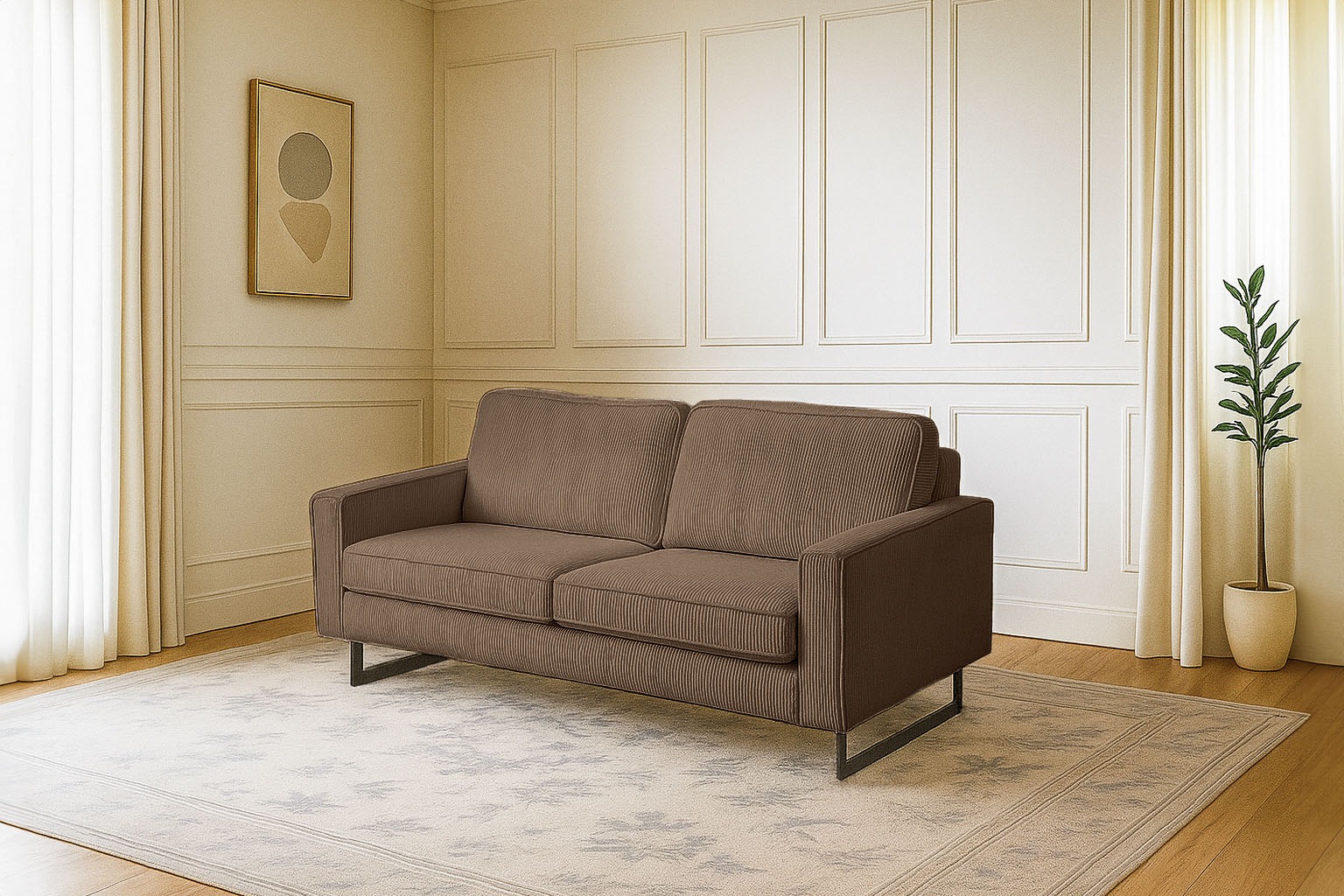 OTTO home 2-Sitzer "Pinto, 166 cm, Cord, Chenille, Lederoptik" mit Keder, schwarze Metallfüße, Wellenunterfederung