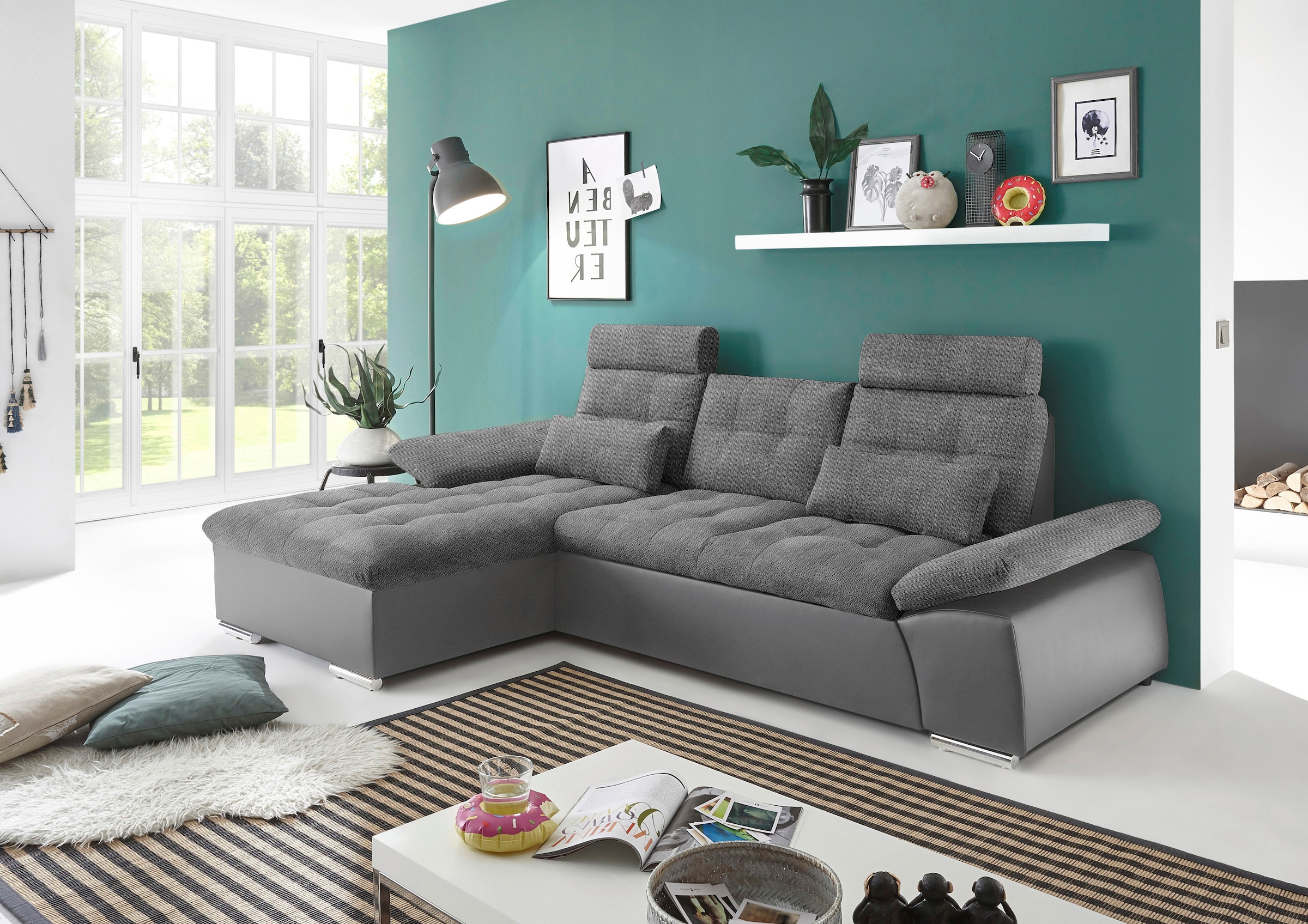 ED EXCITING DESIGN Ecksofa "Jakarta L-Form", mit Bettfunktion, Kopfstützen, günstig online kaufen