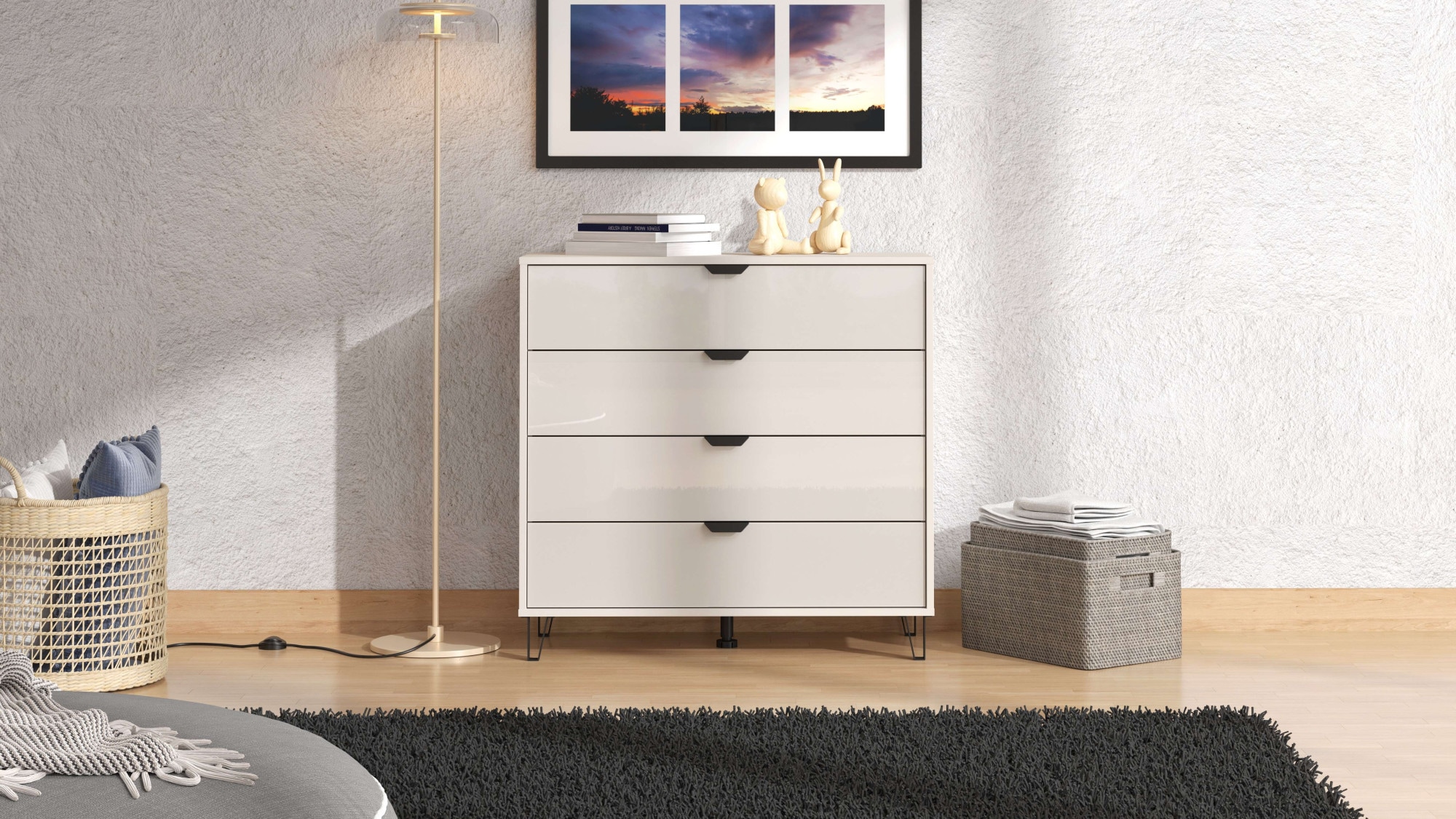INOSIGN Kommode »Lucca Anrichte, Trendfarbe cashmere, 93x40x90,5cm«, 4 Schubladen mit Glasfront, FSC®-zertifizierter Holzwerkstoff