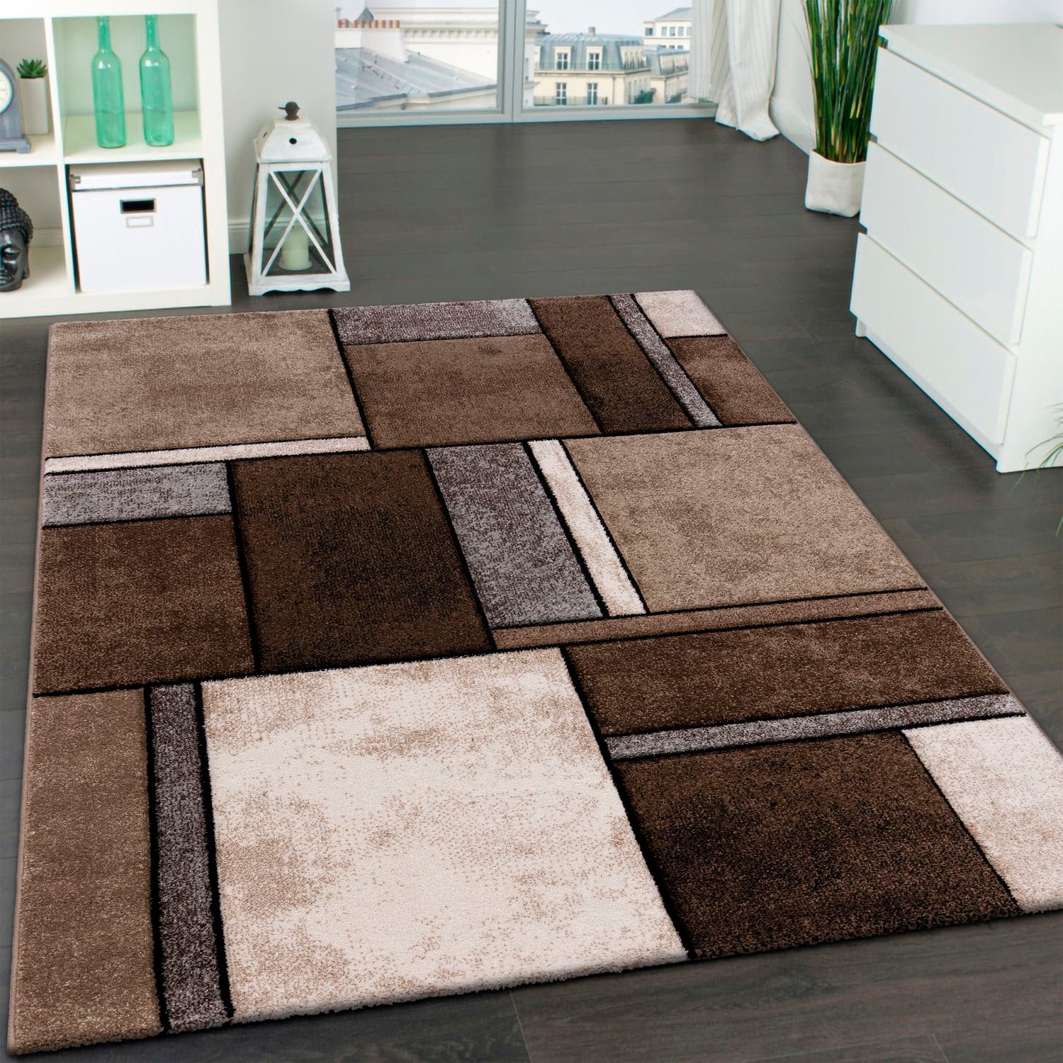 Paco Home Teppich »Brilliance 661«, rechteckig, 18 mm Höhe, Kurzflor, modernes 3D-Patchwork Design