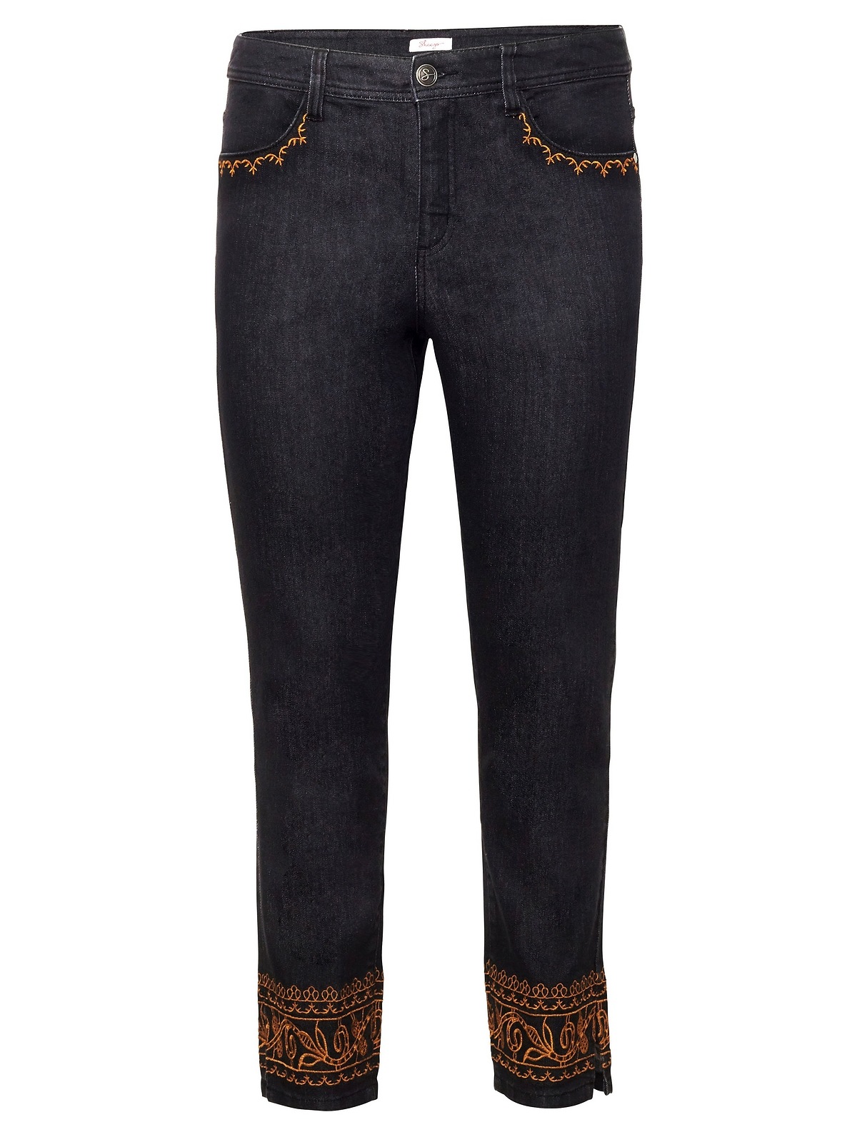 Sheego Stretch-Jeans »Große Größen«, »Die Schmale« mit Stickerei an Taschen und Saum