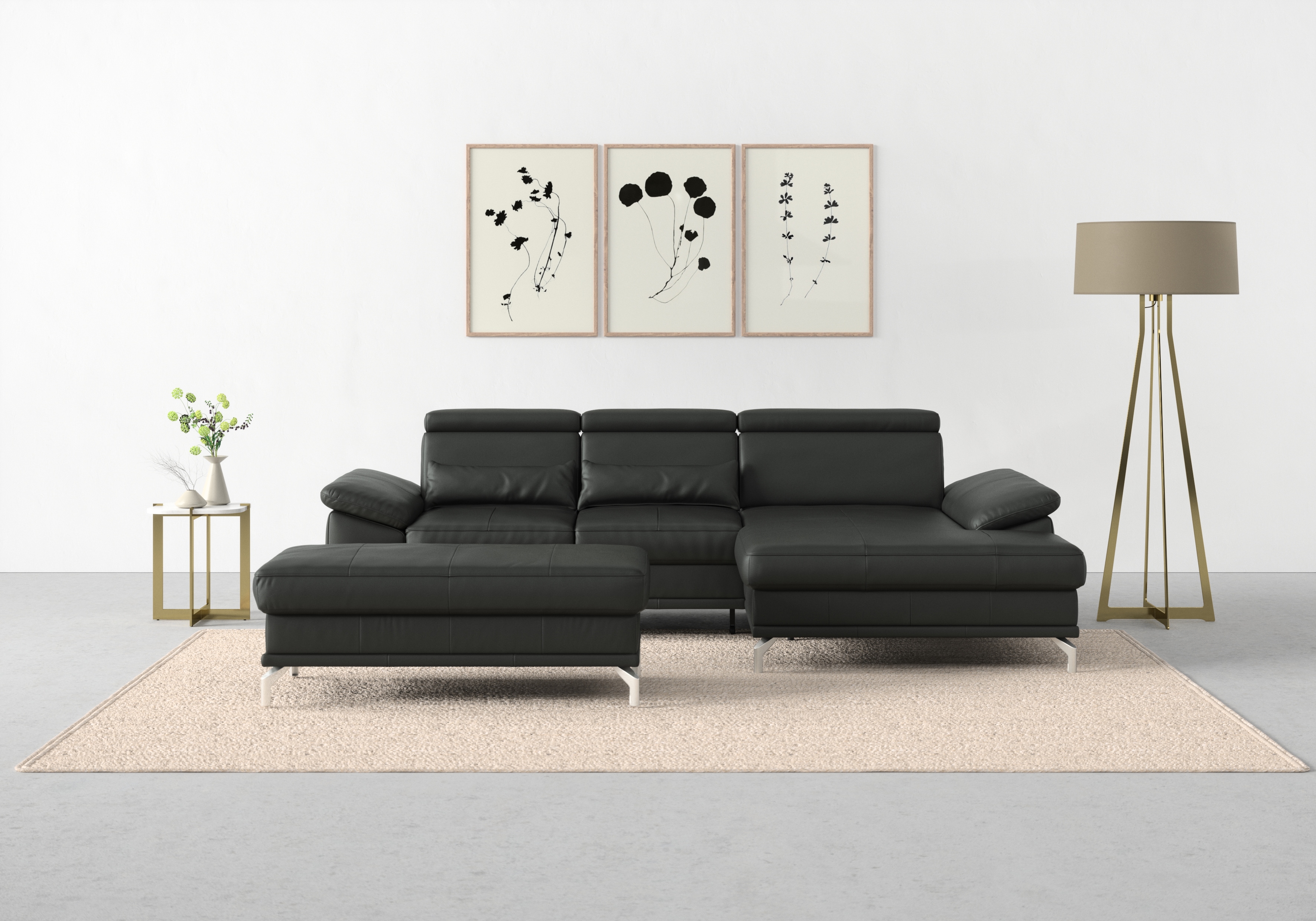 sit&more Ecksofa "Cabrio L-Form, B: 295 cm, mit Sitztiefen-, Arm- & Kopfteilverstellung" 2 Nierenkissen, Federkern, optional Schlaffunktion und Stauraum