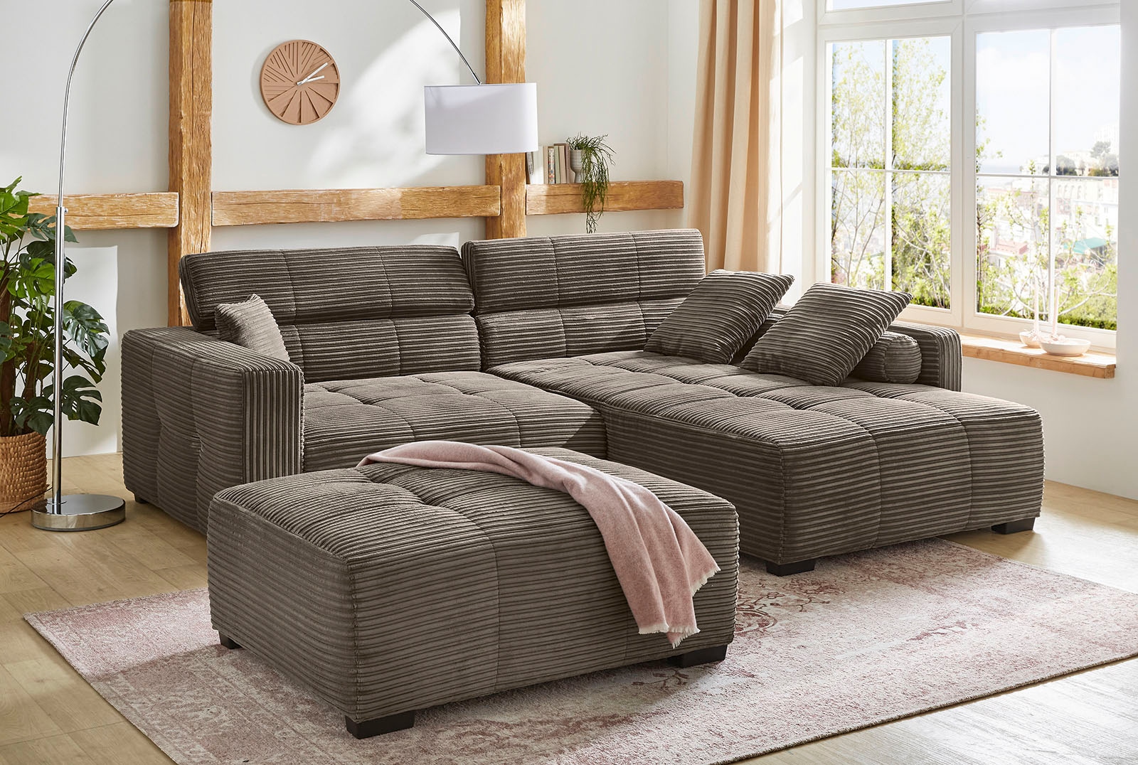 Jockenhöfer Gruppe Ecksofa »Severino L-Form im Big-Sofa-Style«, mit Kopfteilverstellung, rechts/links montierbar, Wellenfederung