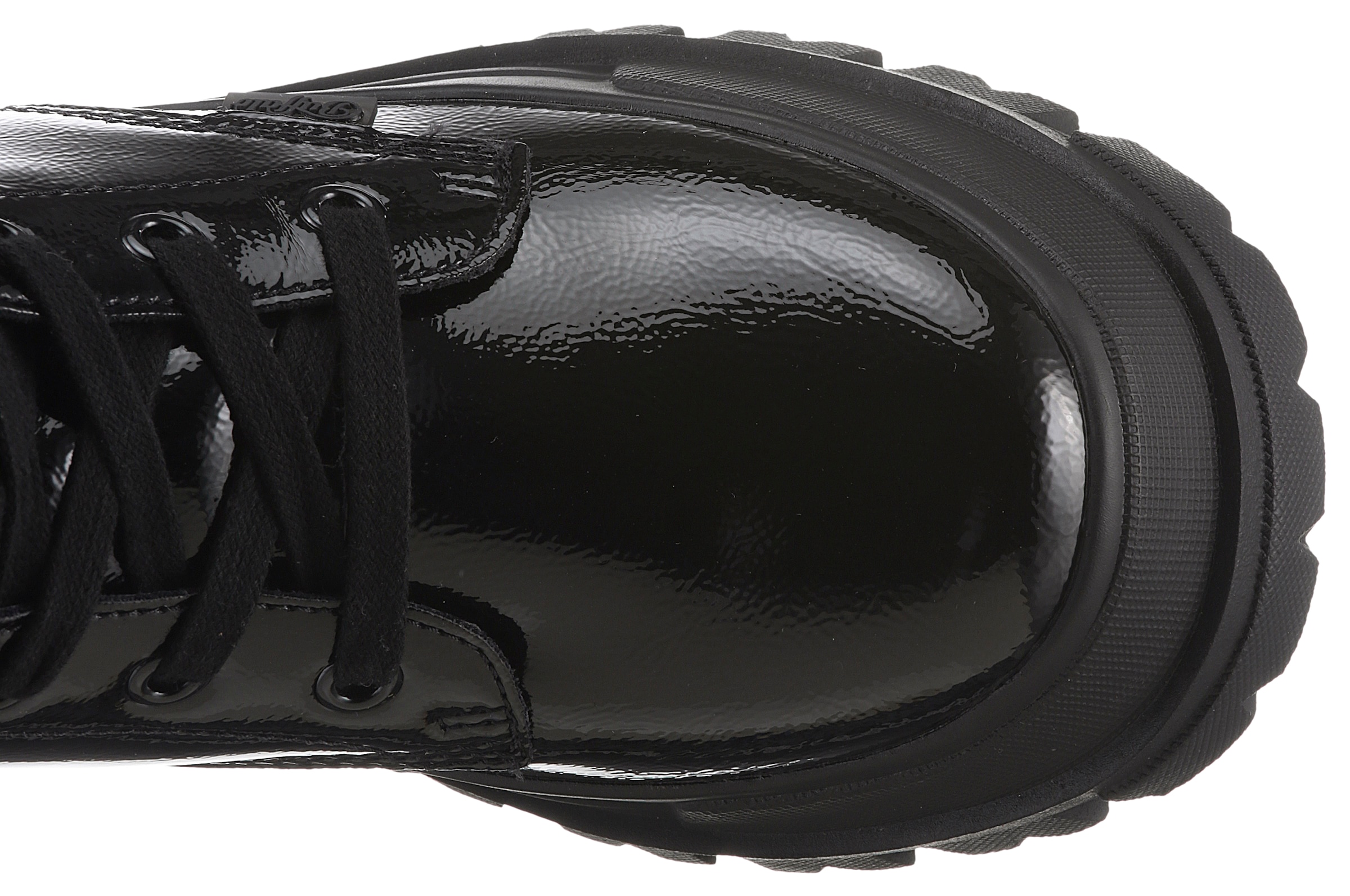 Buffalo Schnürboots »ASPHA RLD VEGAN«, Schnürstiefelette, Plateaustiefelette, Blockabsatz, in Lack-Optik