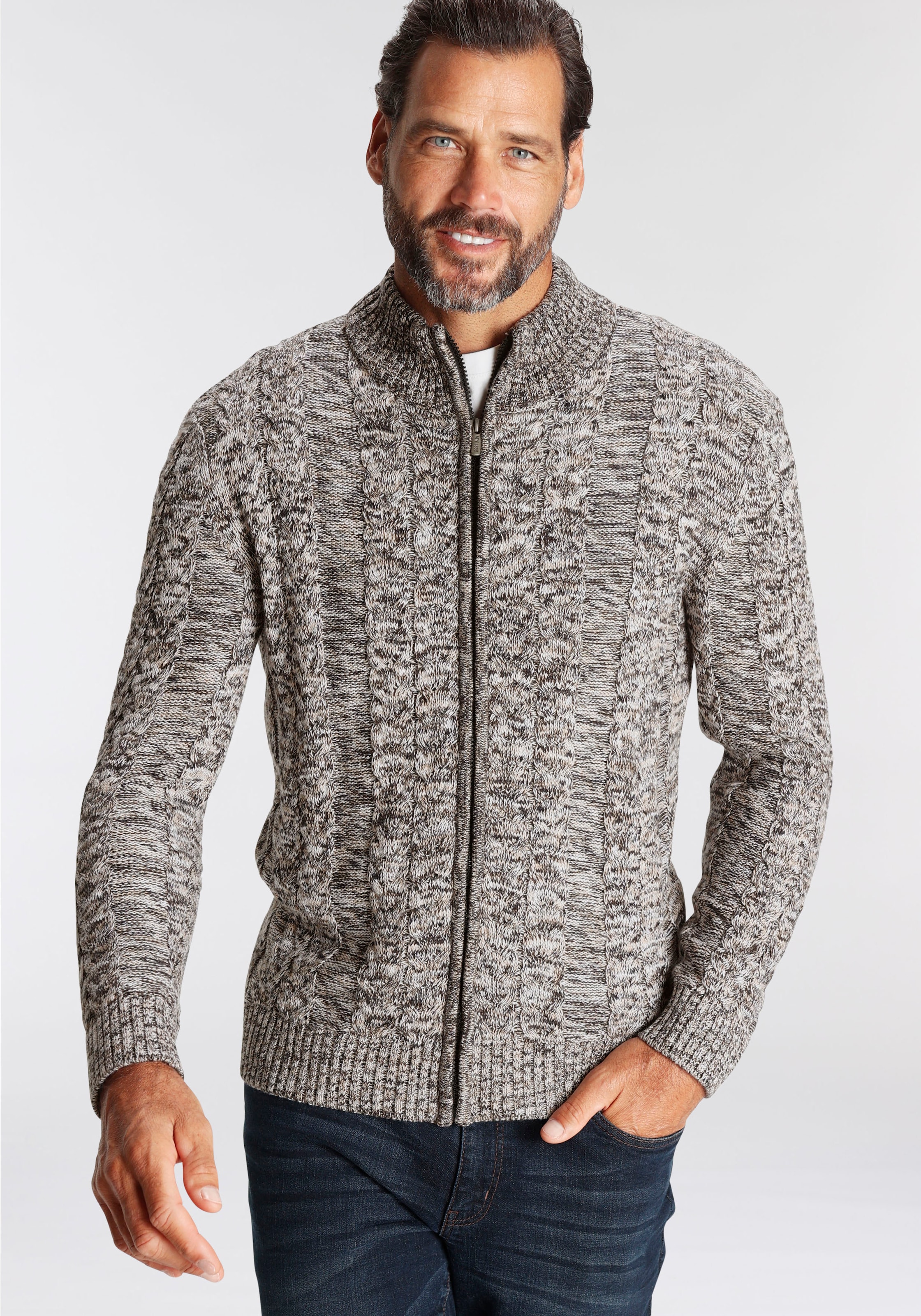 Man's World Strickjacke Bis Größe 5 XL mit Zopfmuster günstig online kaufen