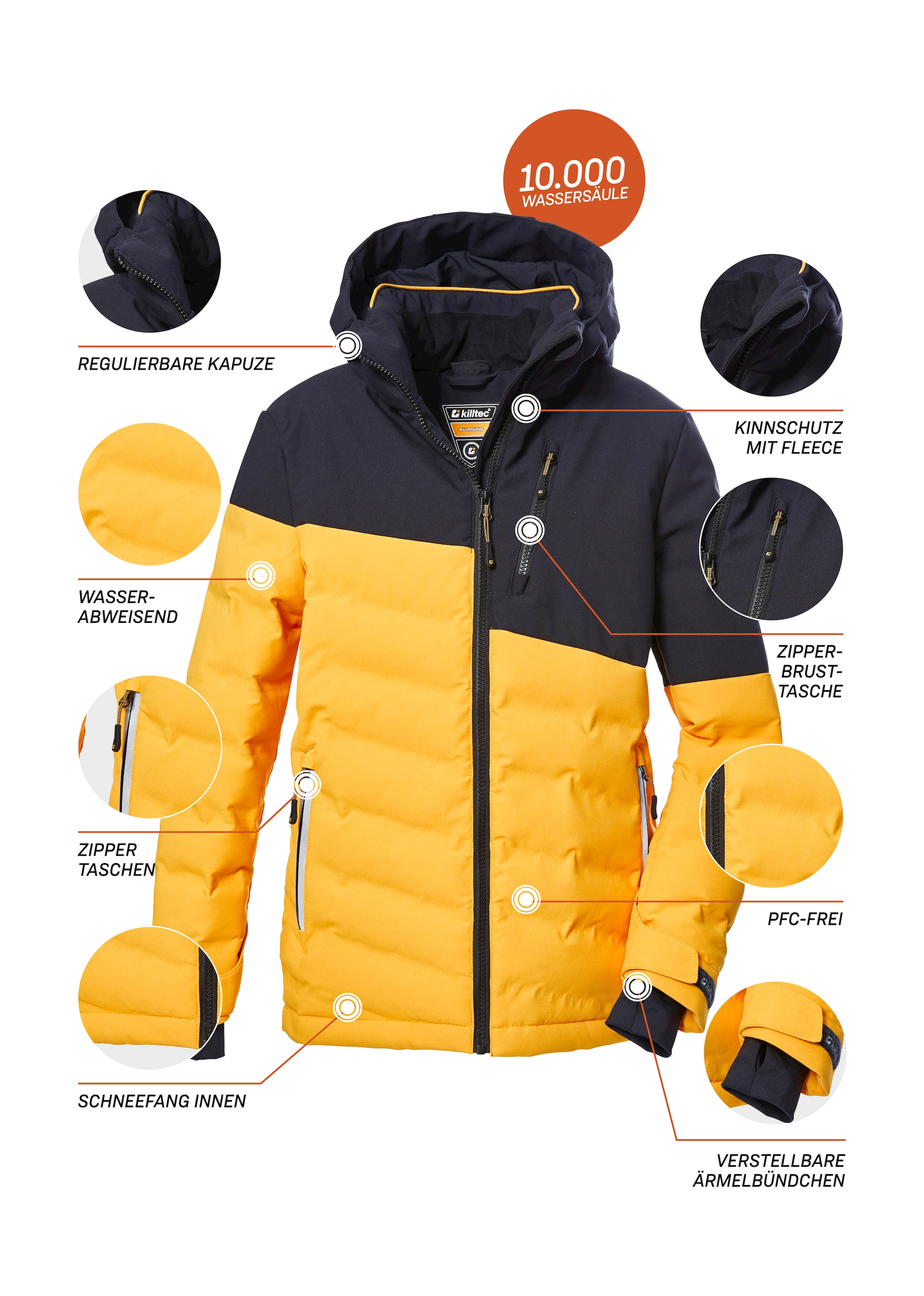 Killtec Skijacke »KSW 172 BYS SKI QLTD JCKT«, Wasserabweisende, atmungsaktive Winterjacke im Colourblock-Design