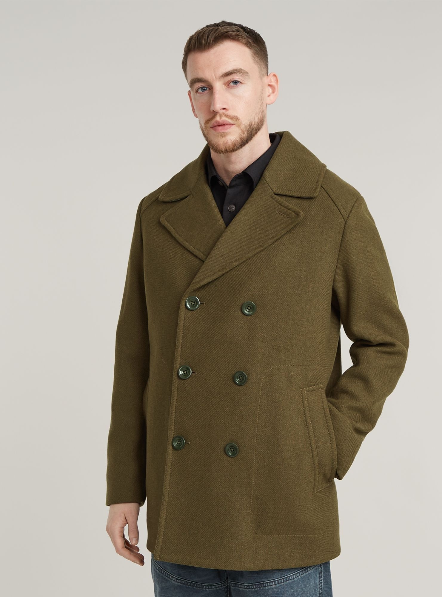 G-STAR Herren Outdoorjacke "Wool Peacoat"schwarz olive, Gr. M, Obermaterial: 70% Wolle, 30% Polyamid, Jacken